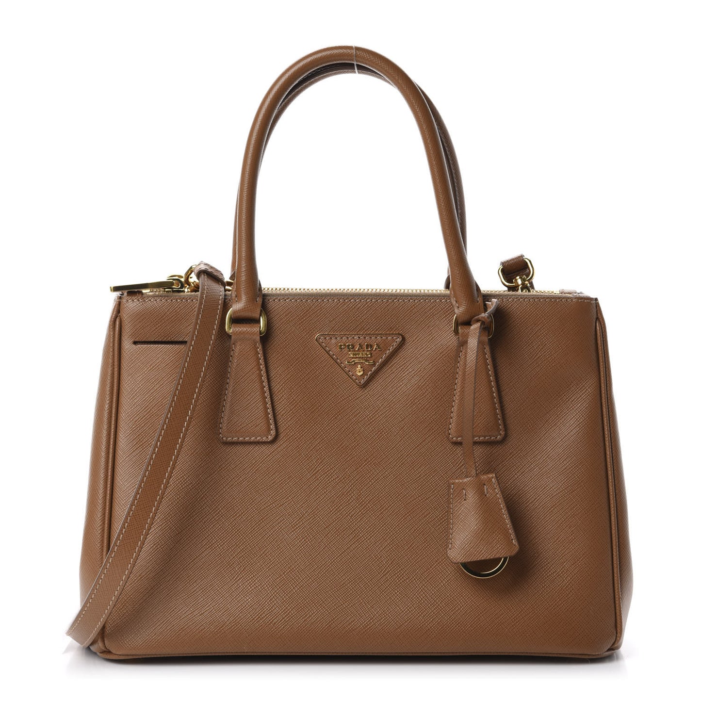 Saffiano Small Galleria Double Zip Tote Caramel