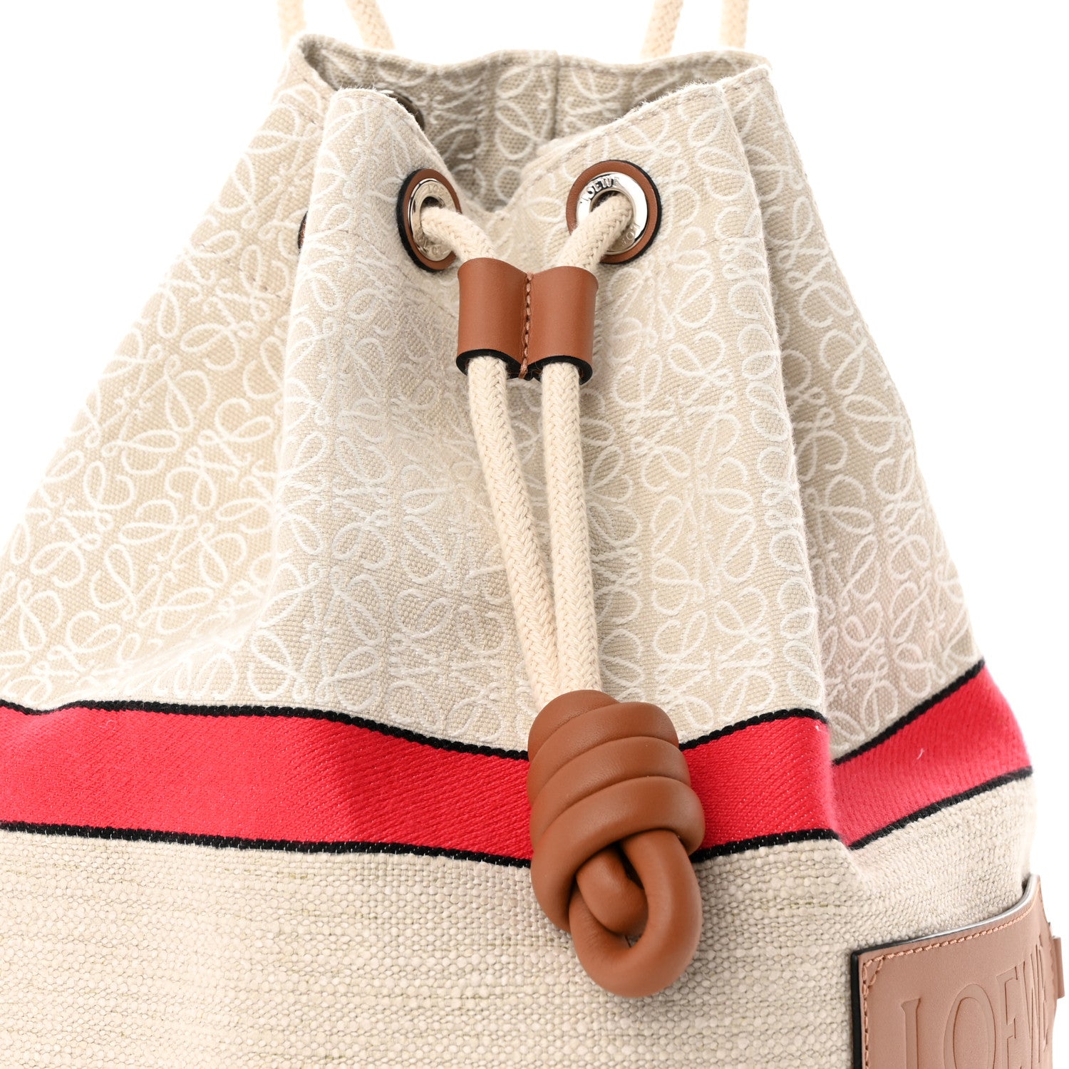 Loewe Calfskin Jacquard Linen Anagram Paulas Ibiza Small Sailor Bag Tan Ecru Red 8 of 12