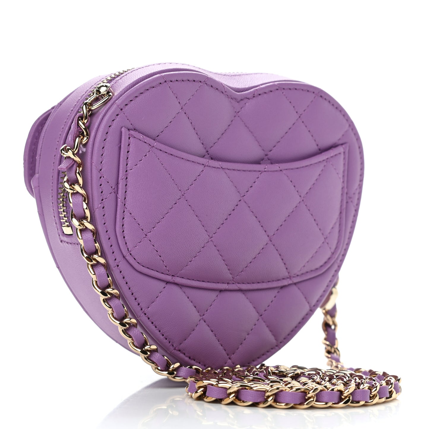 Lambskin Quilted CC In Love Heart Clutch With Chain Purple