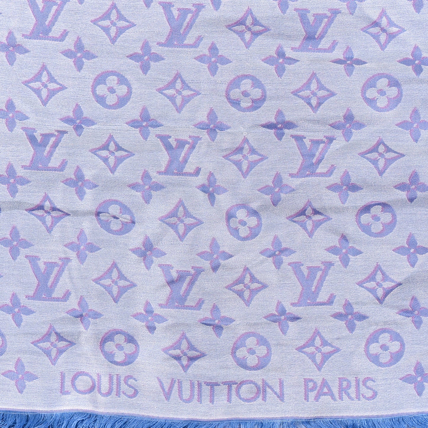 Silk 3D Monogram Shawl Bleu Glacier