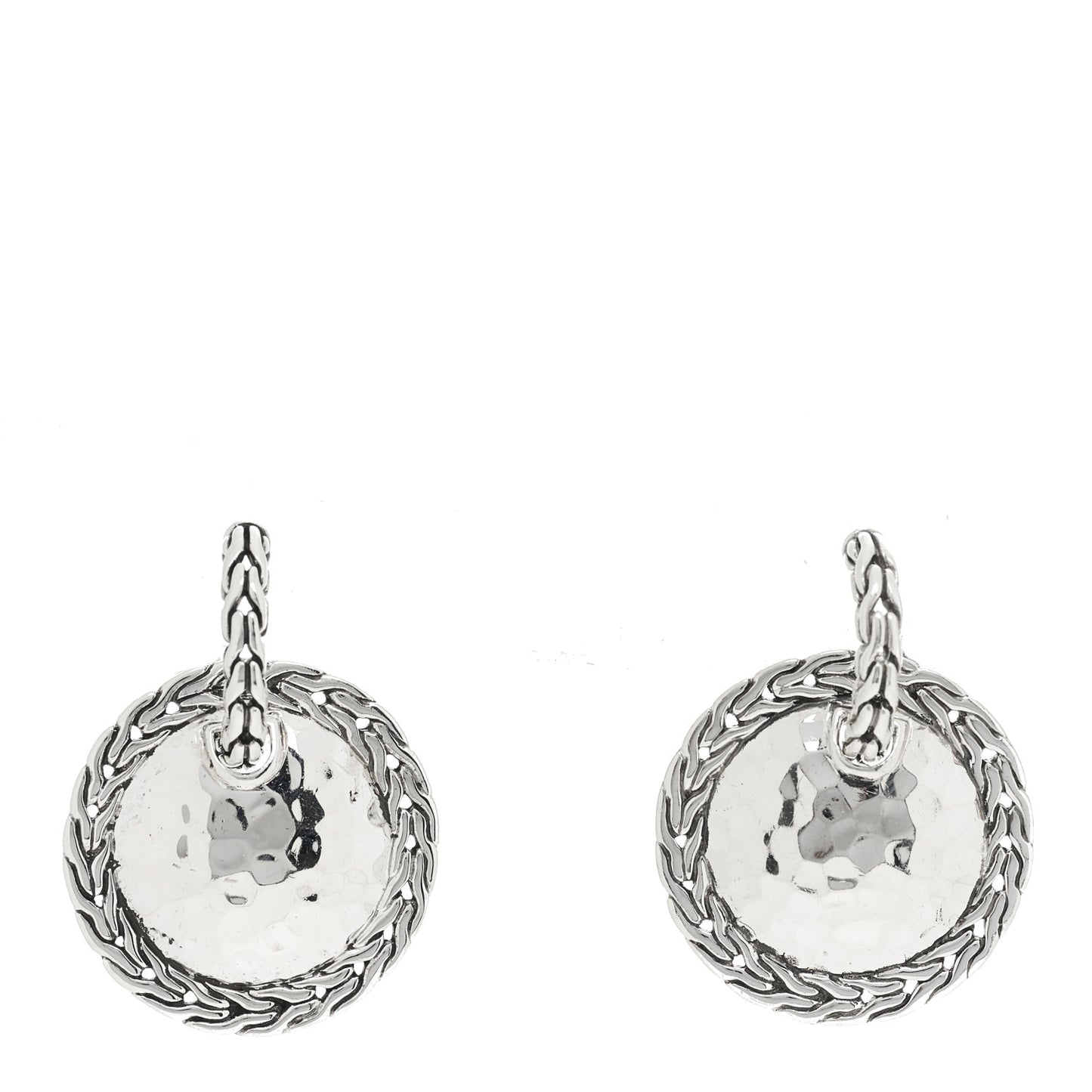 Sterling Silver Classic Chain Hammered Disc Drop Earrings