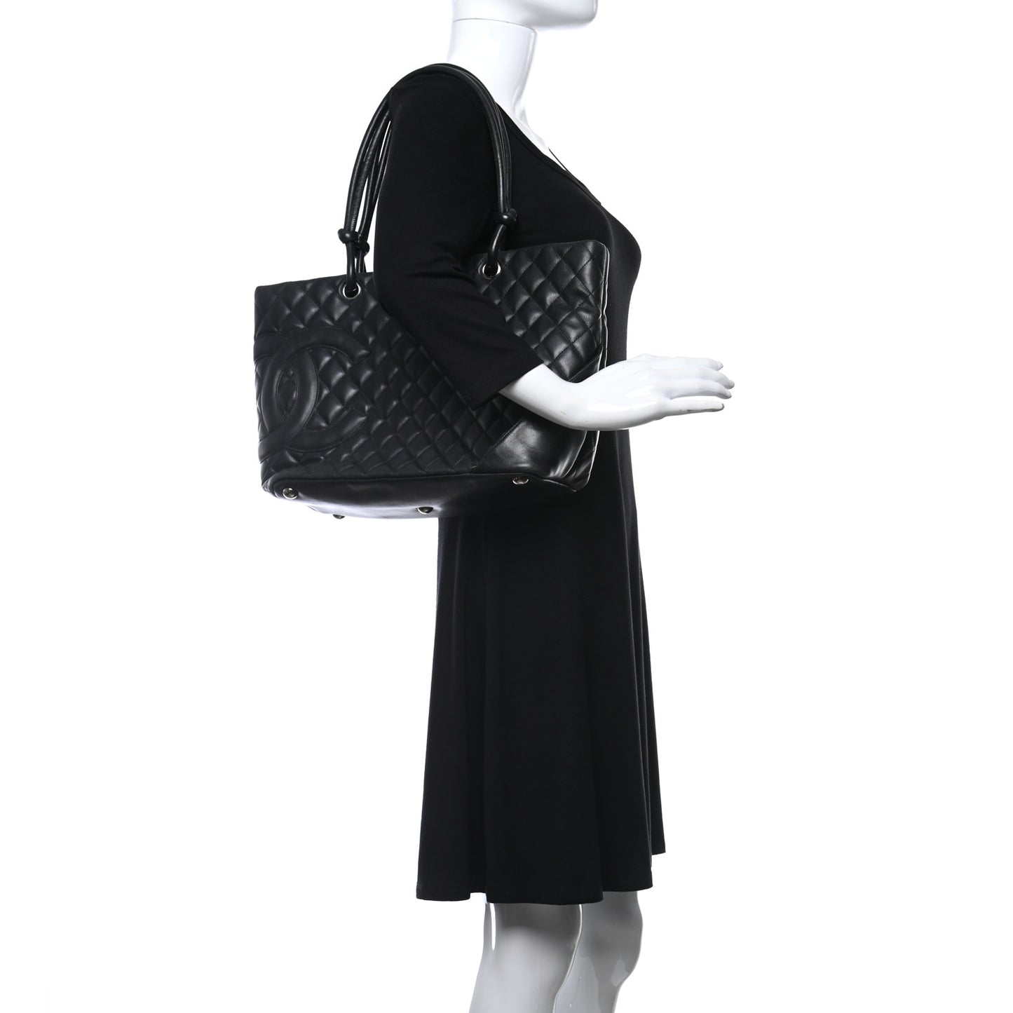 Calfskin Quilted Large Cambon Tote Black
