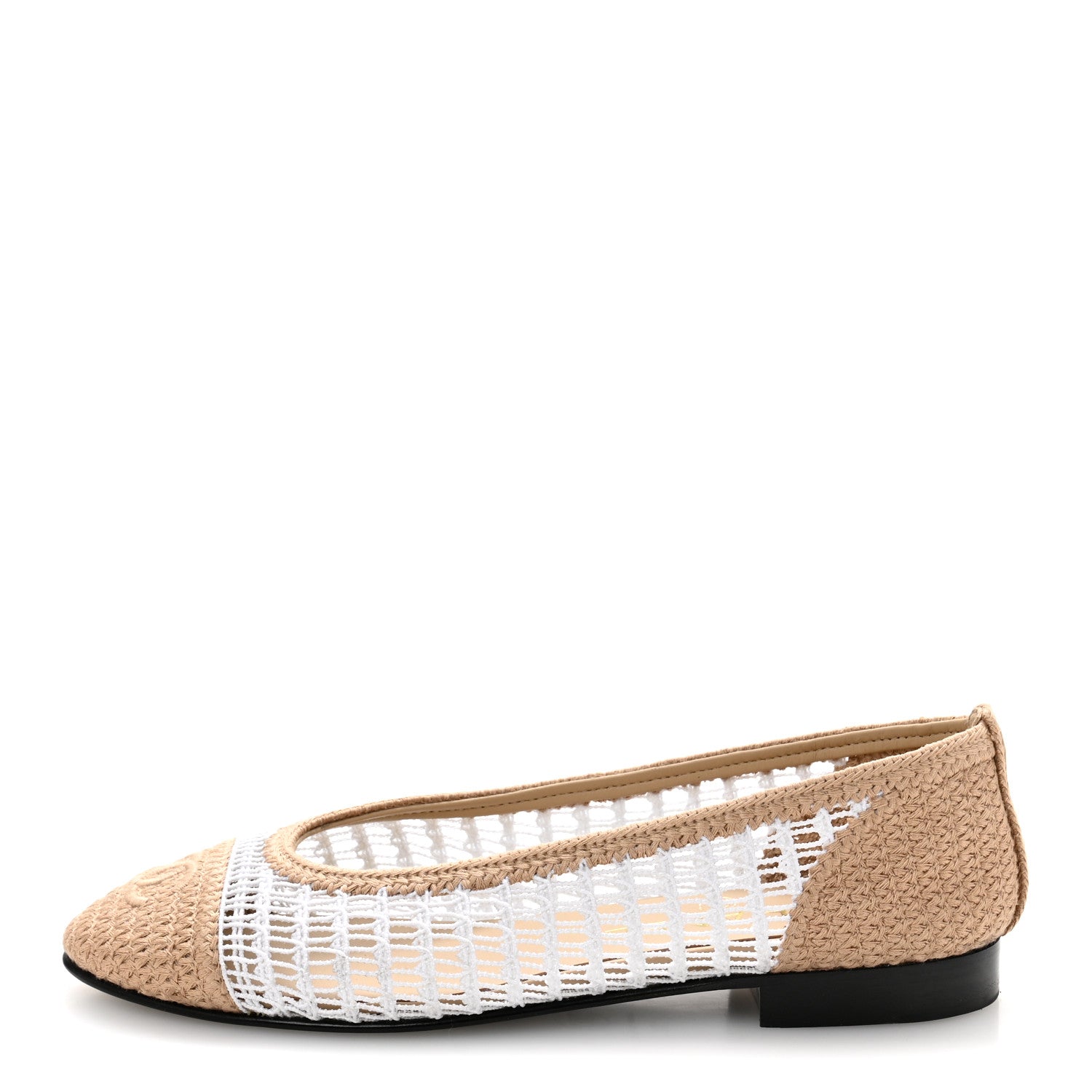 Chanel Raffia Cap Toe Ballerina Flats 36 White Beige 1735054