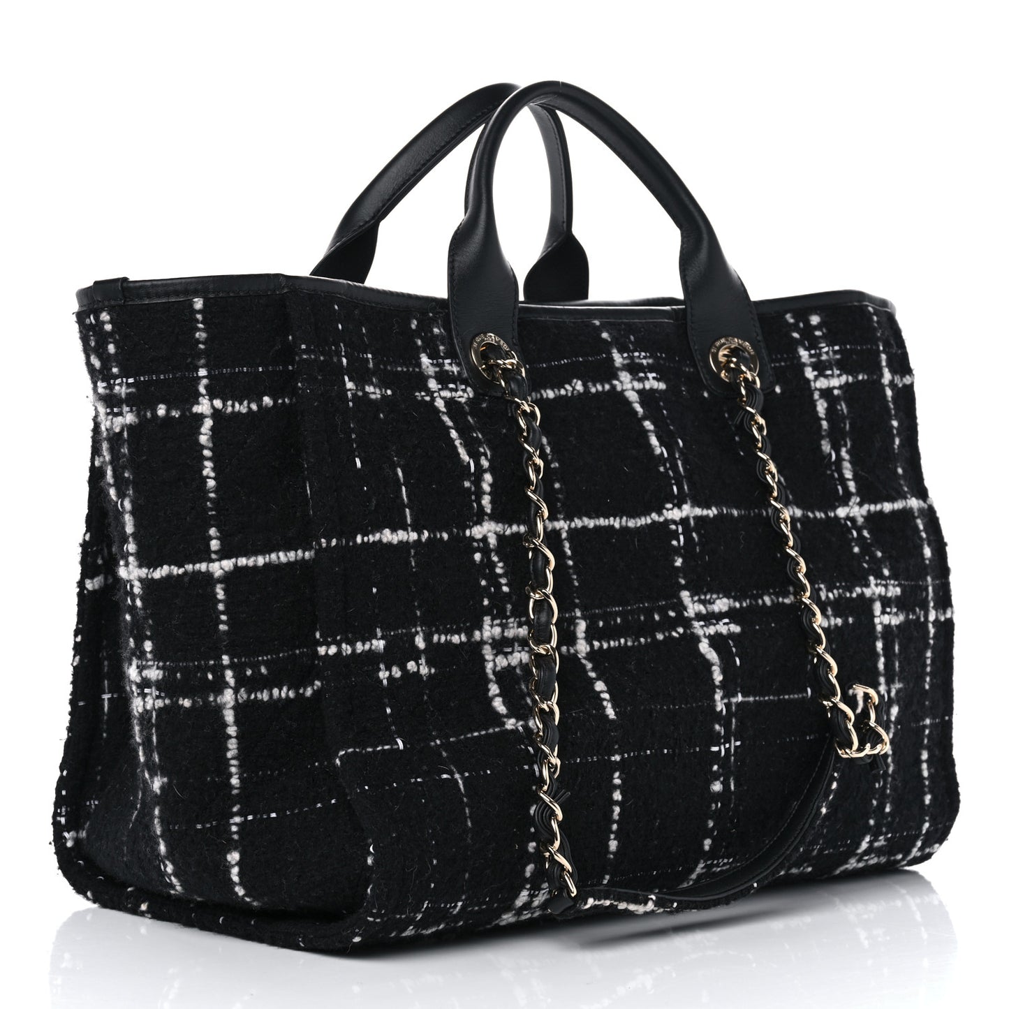 Tweed Medium Deauville Tote Black White Multicolor