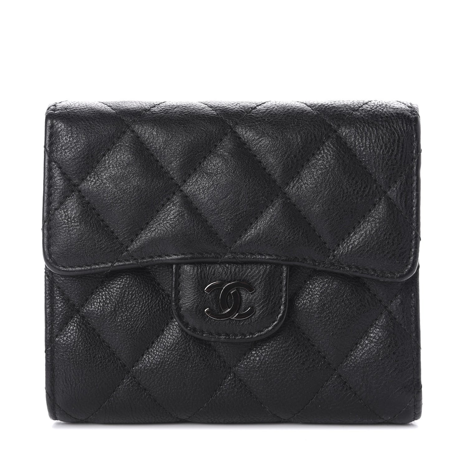Calfskin Quilted Compact Flap Wallet So Black