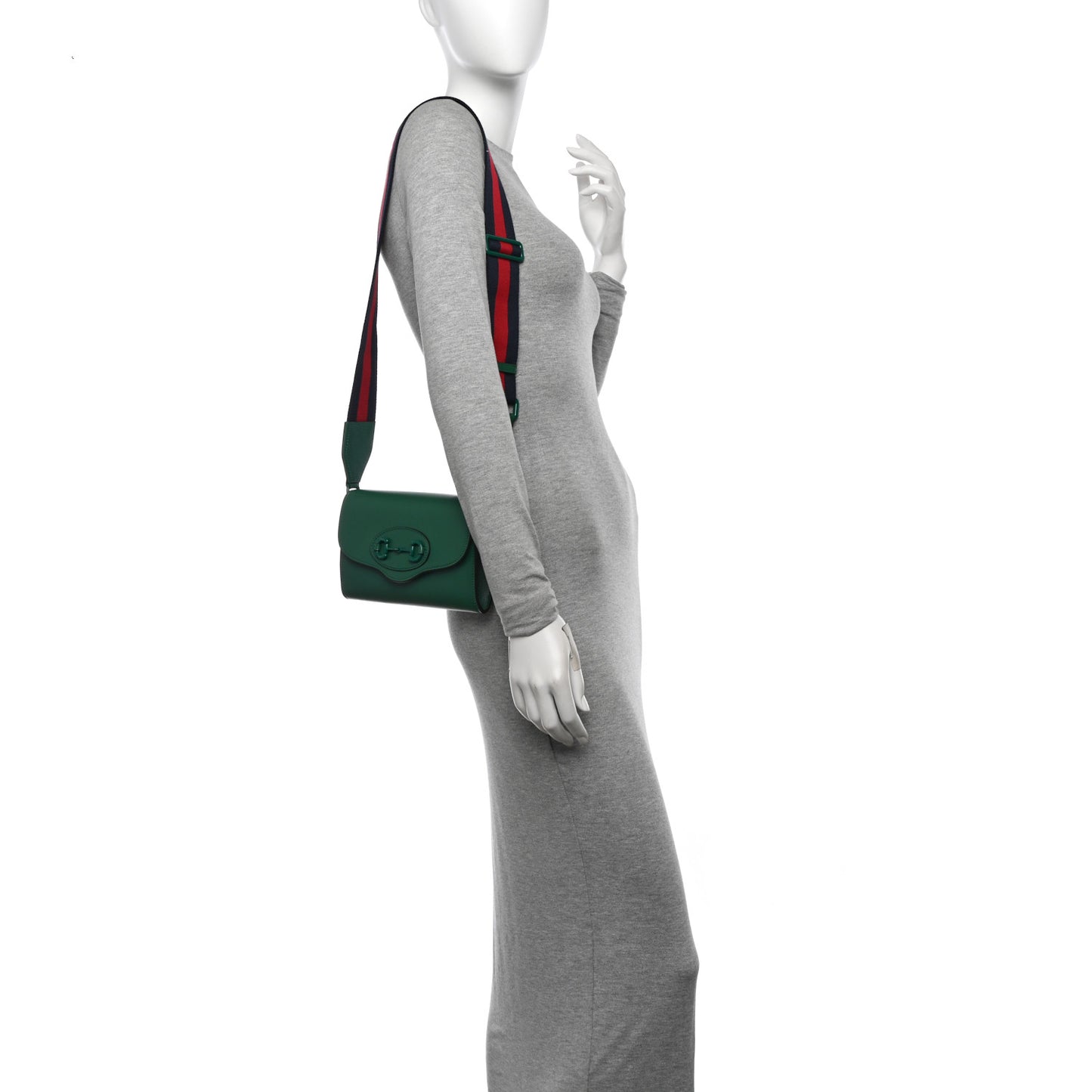 Azalea Calfskin Web Monochrome Mini Horsebit 1955 Chain Shoulder Bag Emerald