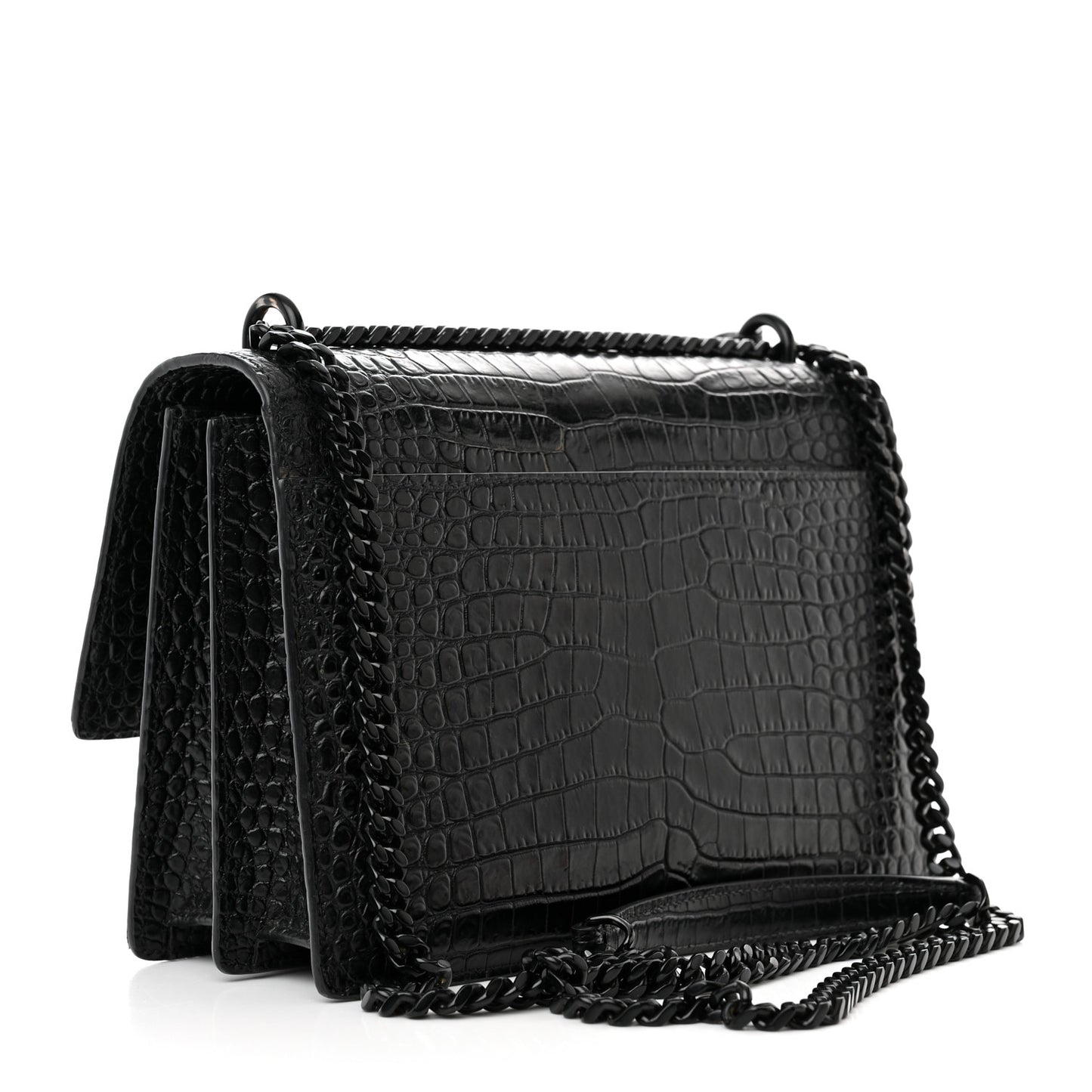 Calfskin Crocodile Embossed Medium Monochrome Monogram Sunset Black