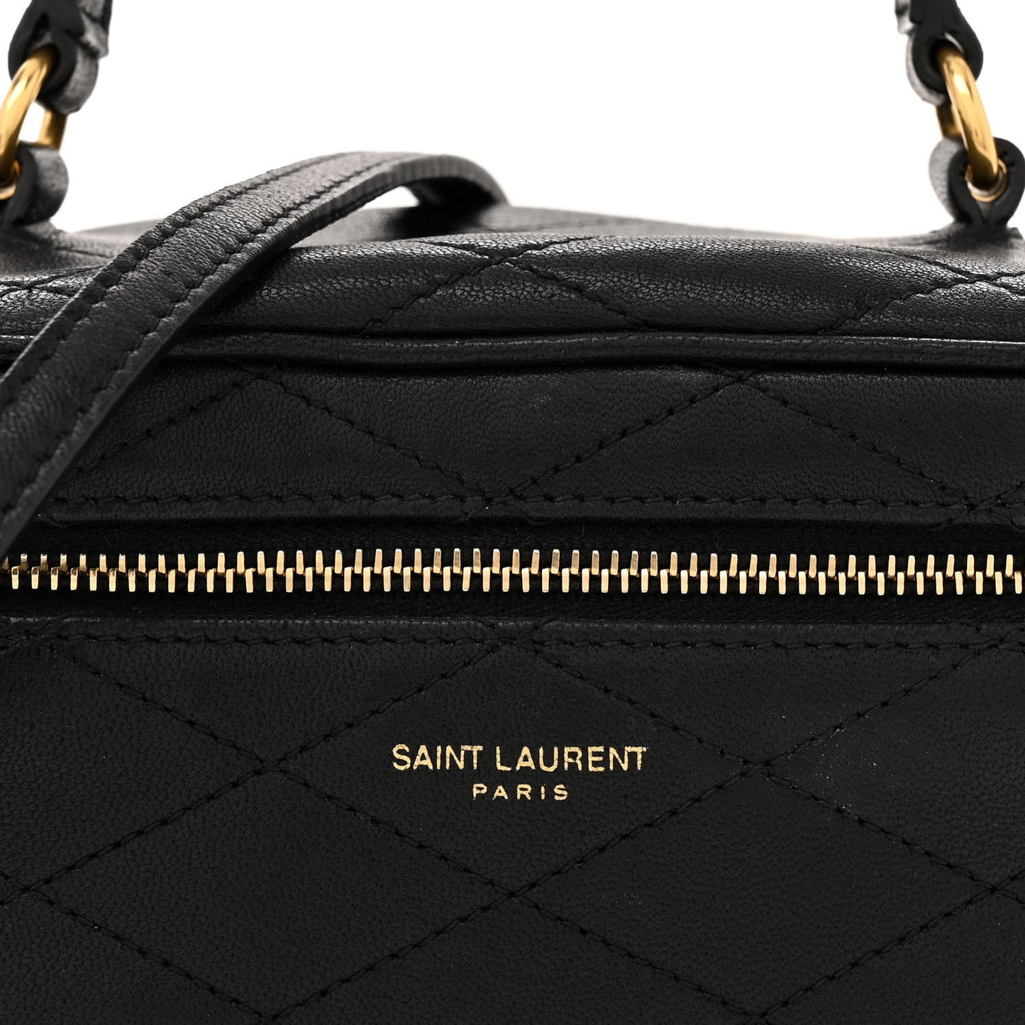 Lambskin Quilted Vanity Bag Top Handle Black