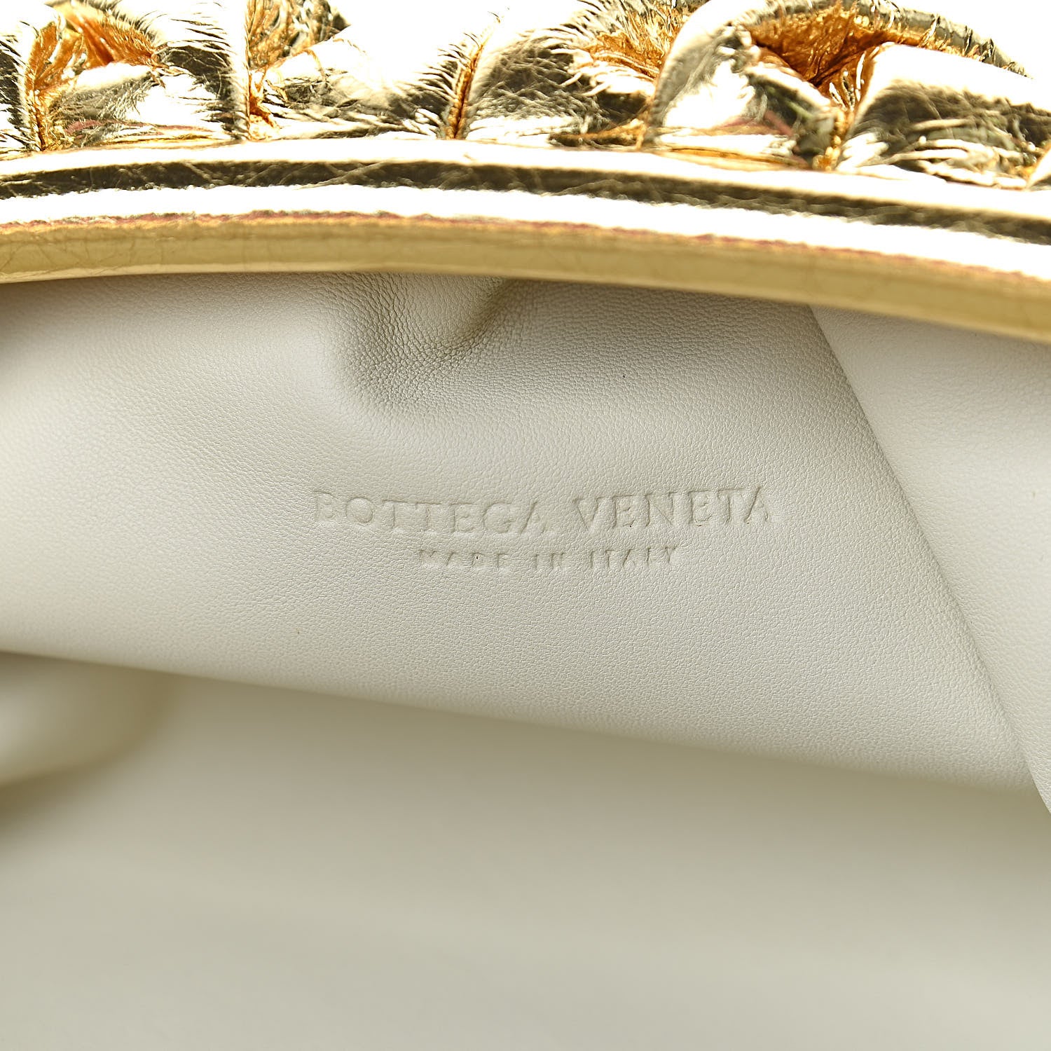 Bottega Veneta Metallic Crinkled Lambskin The Pouch Oversized Clutch Oro 6 of 8