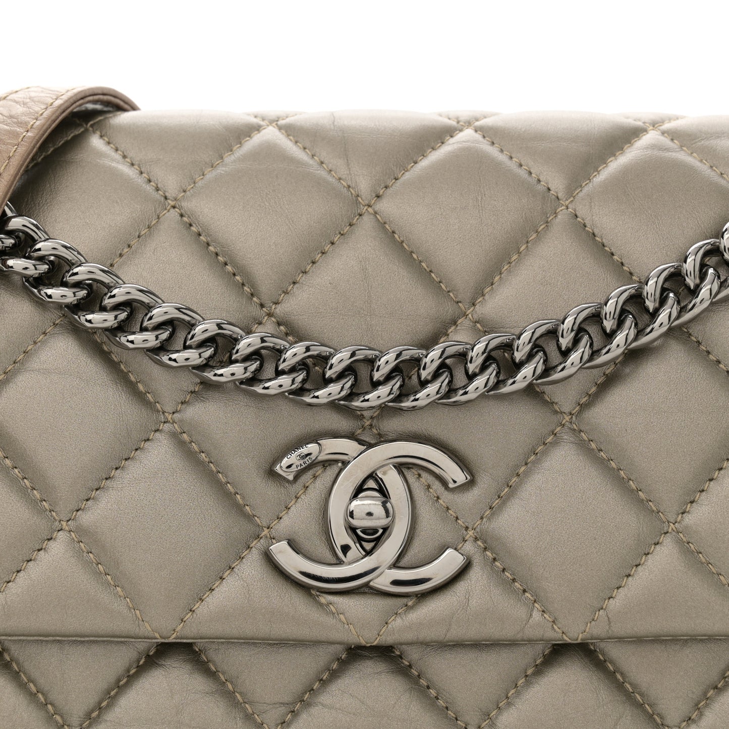 Aged Calfskin Quilted Small Lady Pearly Flap Silver Gold