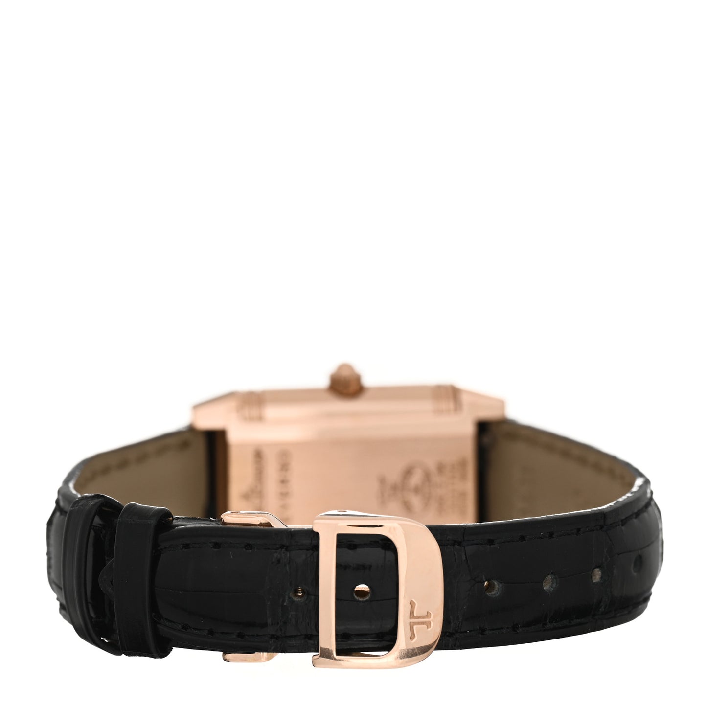 18K Rose Gold Alligator Diamond 33mm Reverso Classic Duetto Manual Winding Watch Black Q2662420