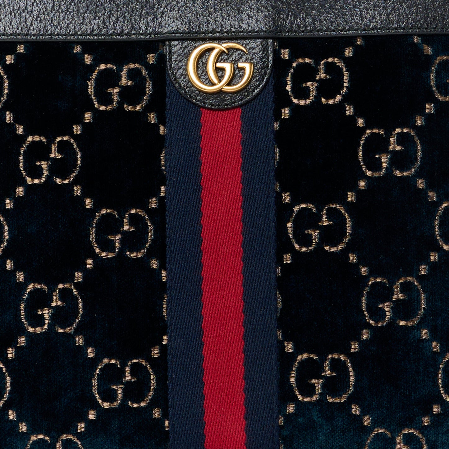 Velvet GG Monogram Textured Calfskin Web Ophidia Wristlet Blue Beige Black