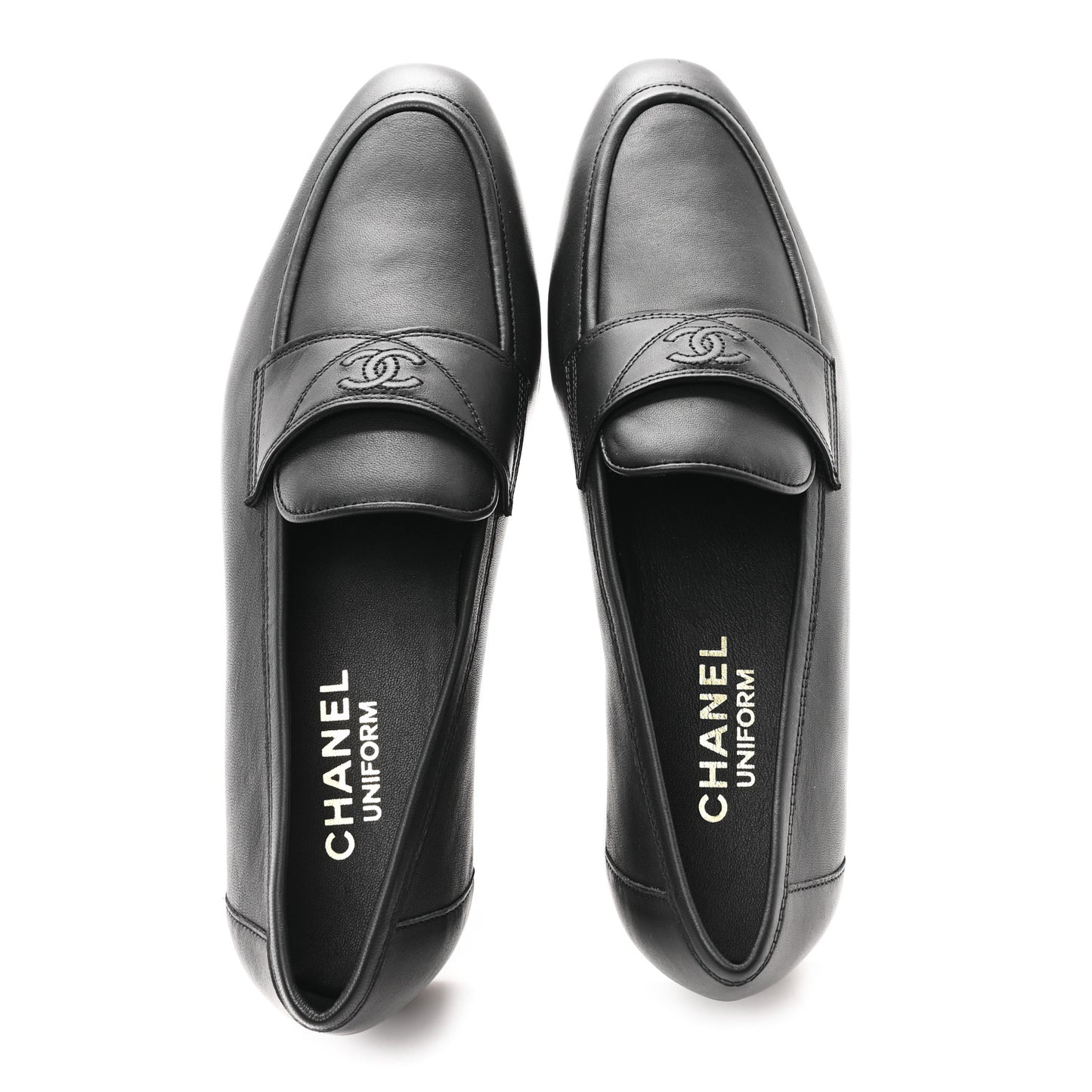Lambskin Mens Stitched CC Loafers 42 Black