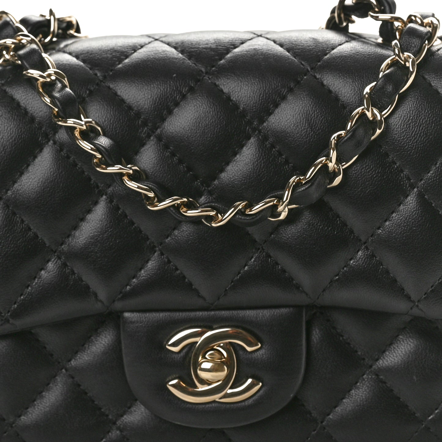 Lambskin Quilted Mini Square Flap Black