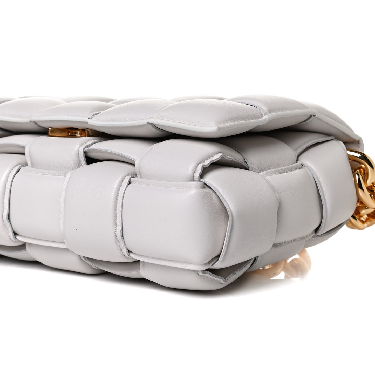 Lambskin Maxi Intreccio Padded Chain Cassette Crossbody Bag White