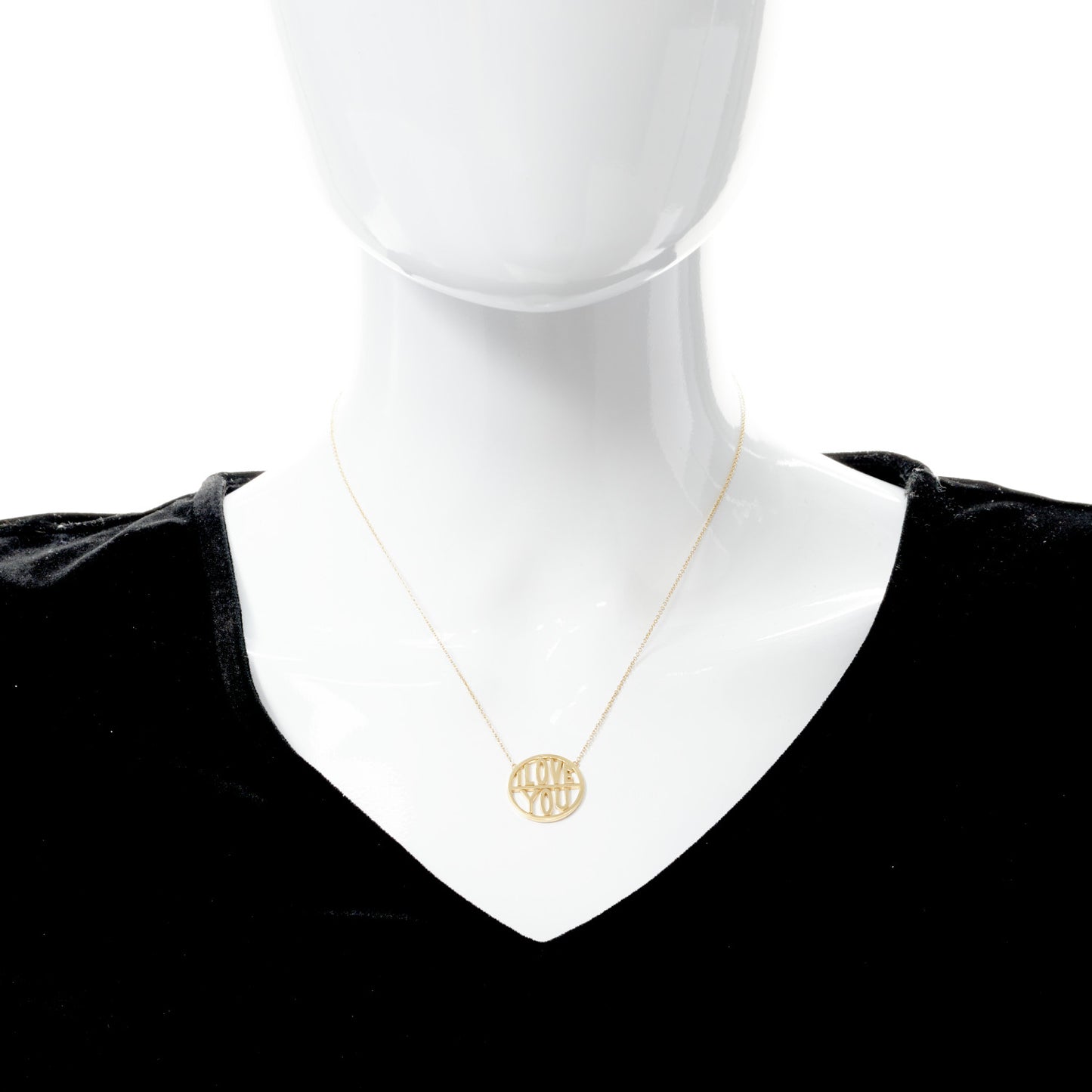 18K Yellow Gold Love You Disc Pendant Necklace