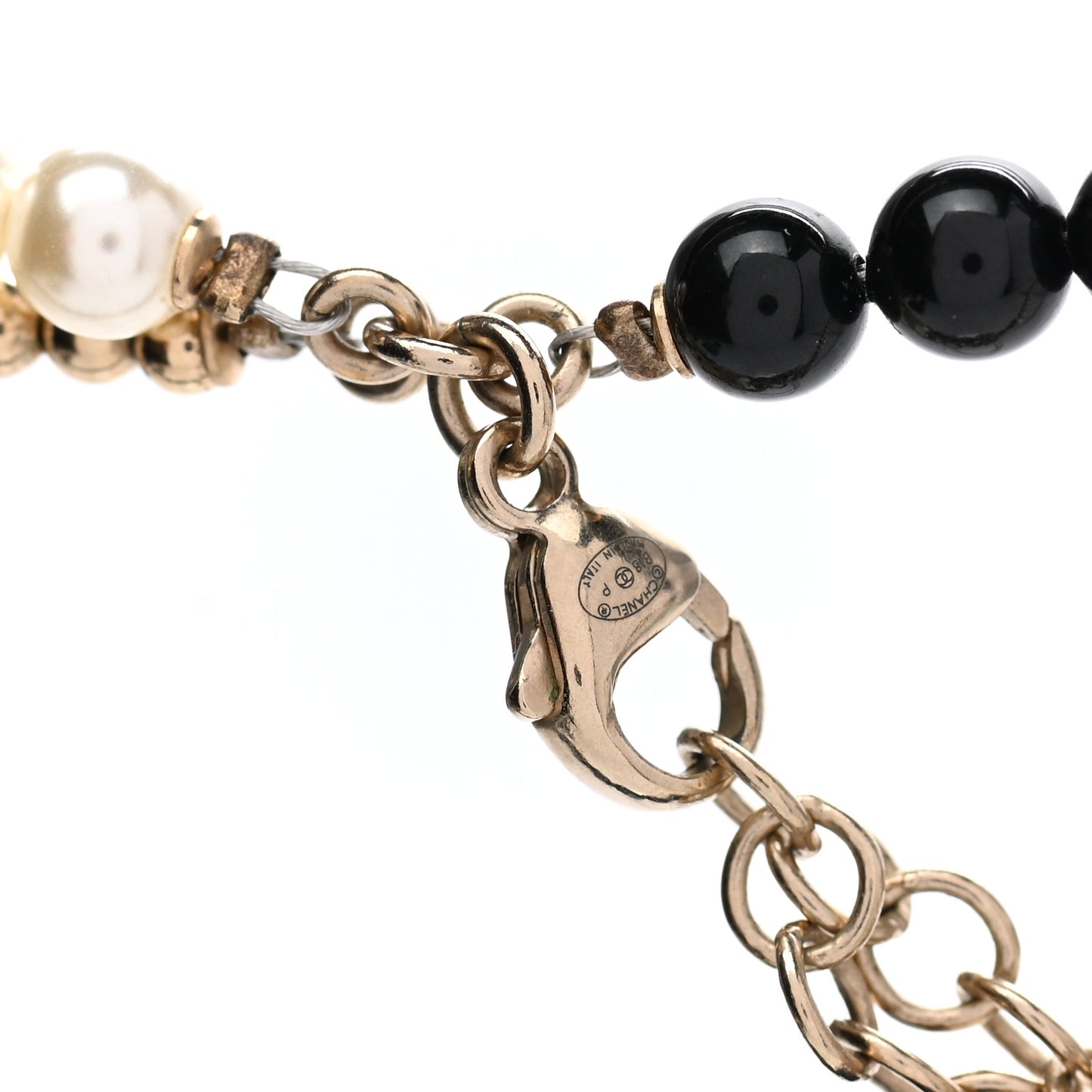 Pearl Resin Beaded CC Long Necklace Black Gold