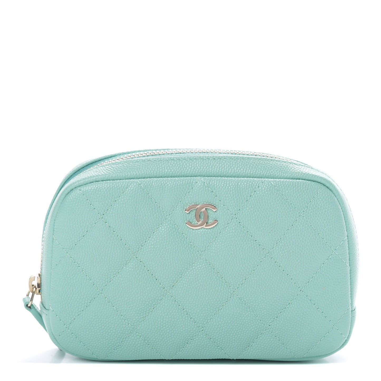 Caviar Quilted Small Curvy Pouch Cosmetic Case Light Blue