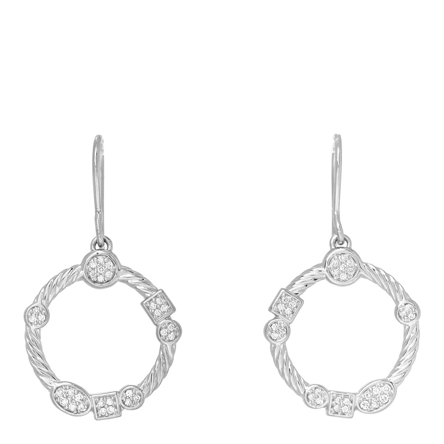 Sterling Silver Diamond Confetti Circle Drop Earrings