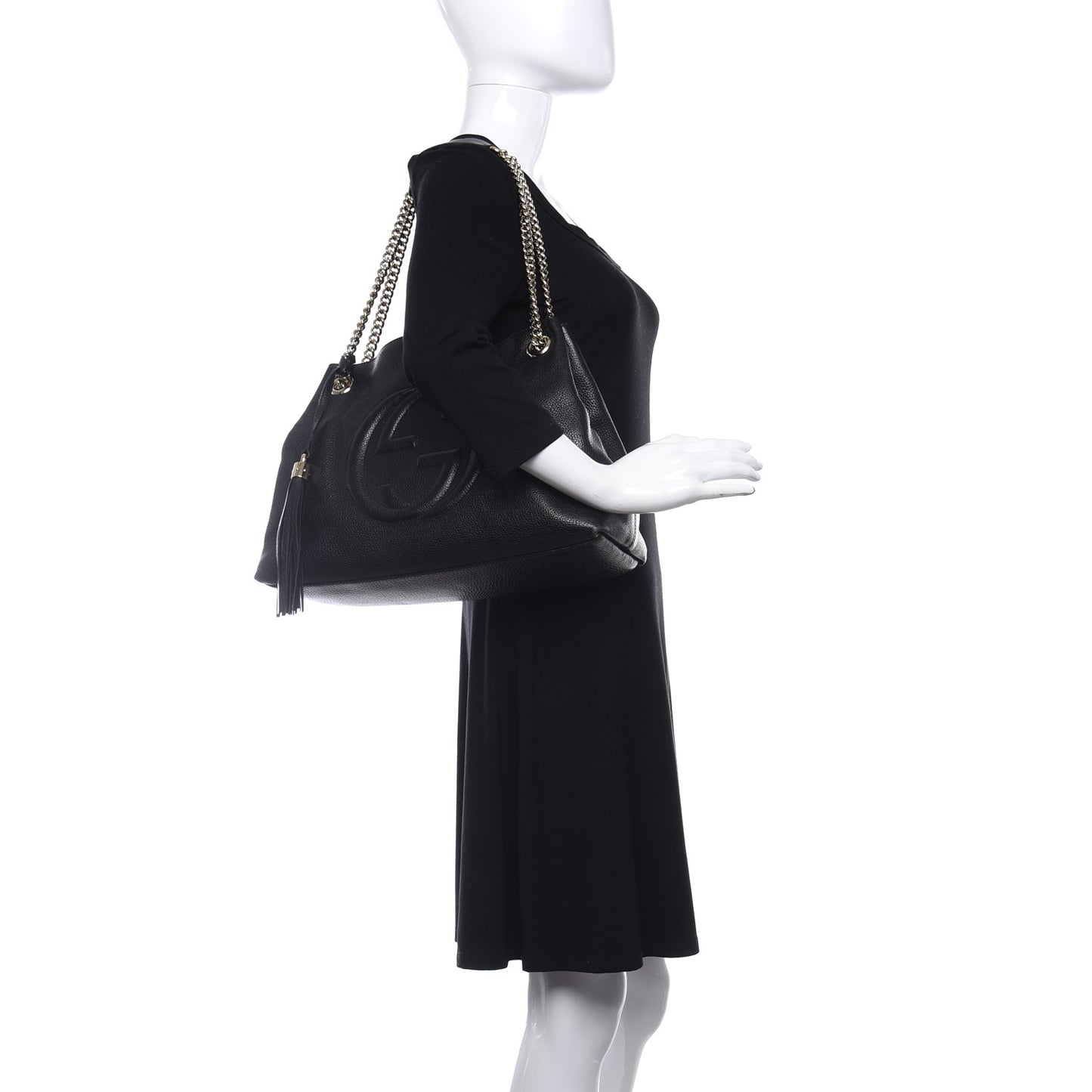 Pebbled Calfskin Medium Soho Chain Shoulder Bag Black