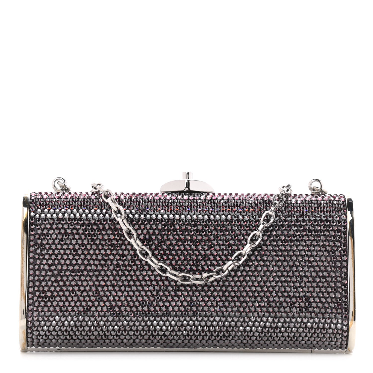 Judith Leiber Swarovski Crystal Minaudiere Clutch Silver Purple 1 of 8