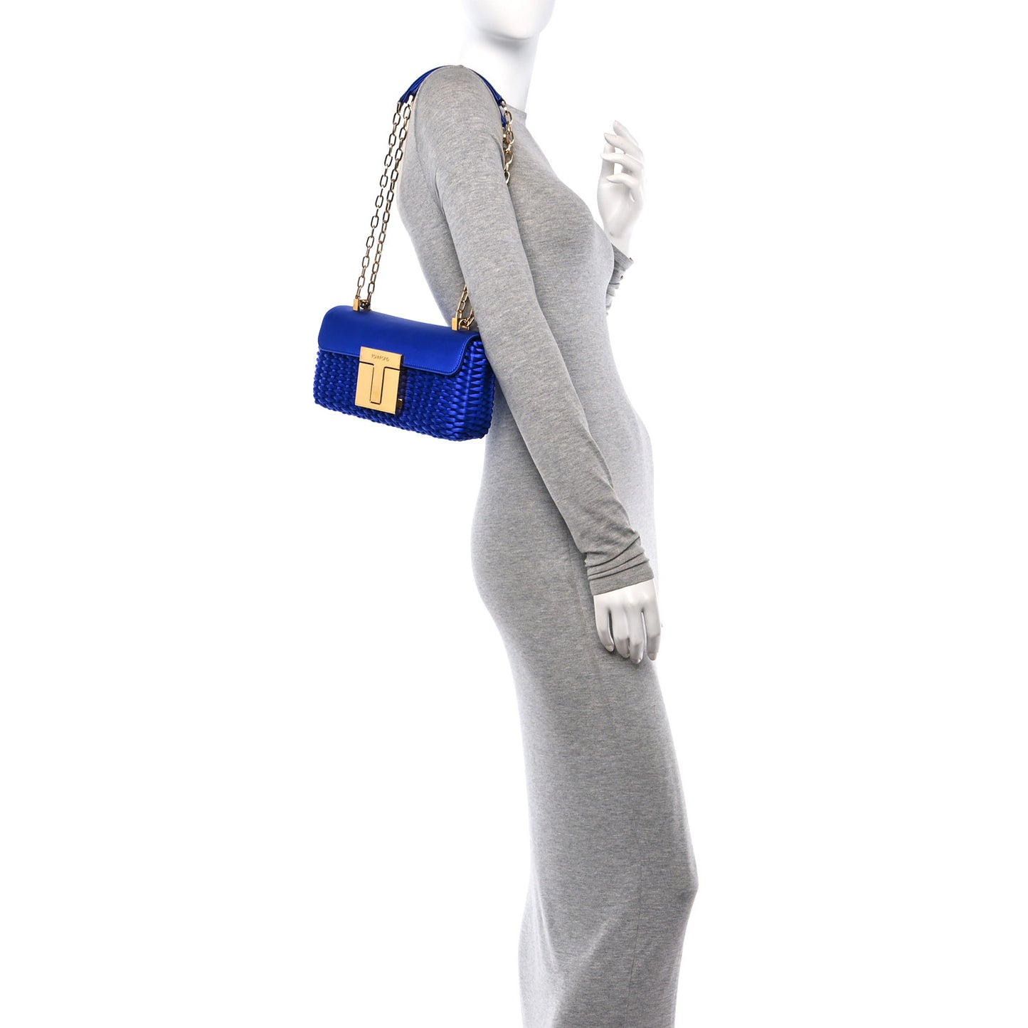 Woven Satin Medium 001 Chain Bag Electric Blue