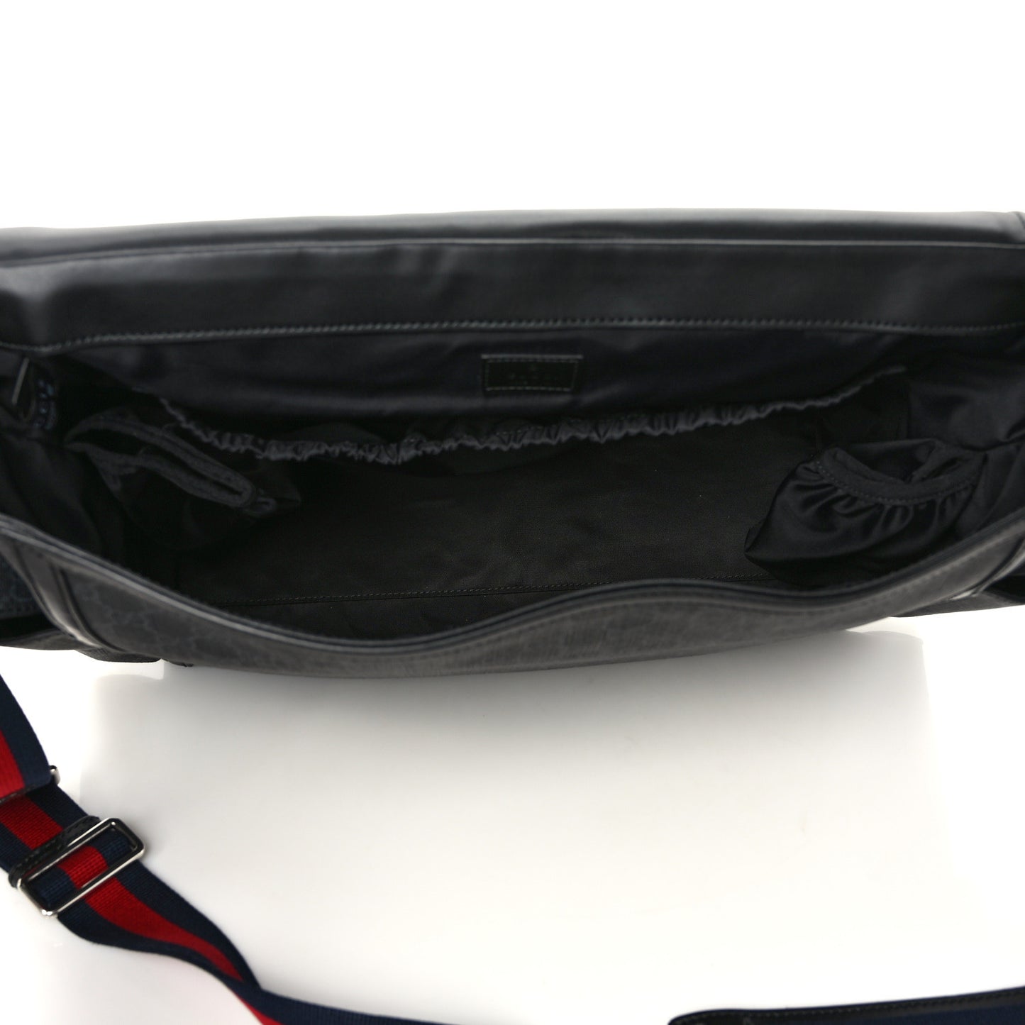 GG Supreme Monogram Web Messenger Diaper Bag Black Grey
