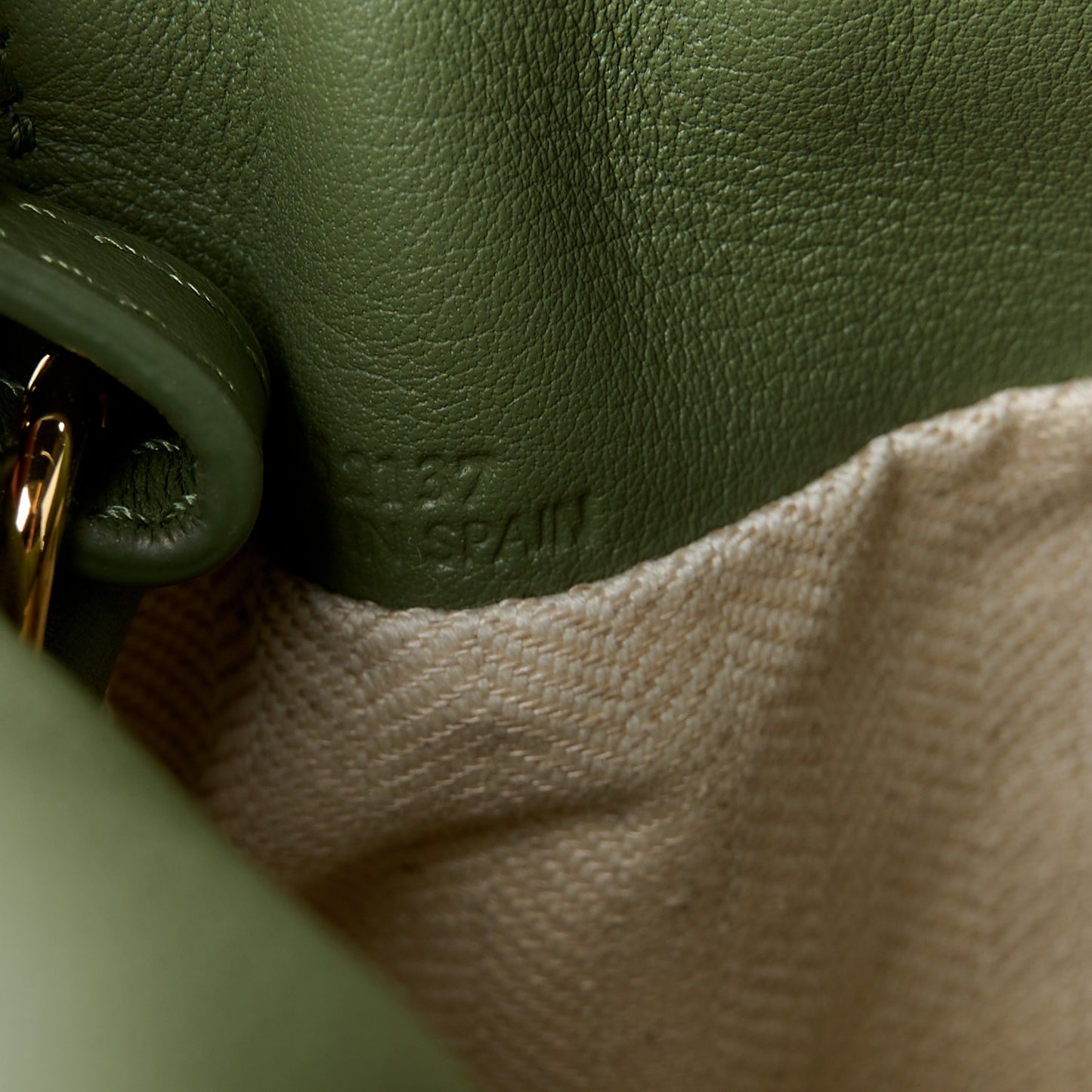 Jacquard Anagram Calfskin Mini Flamenco Knot Clutch Vintage Khaki
