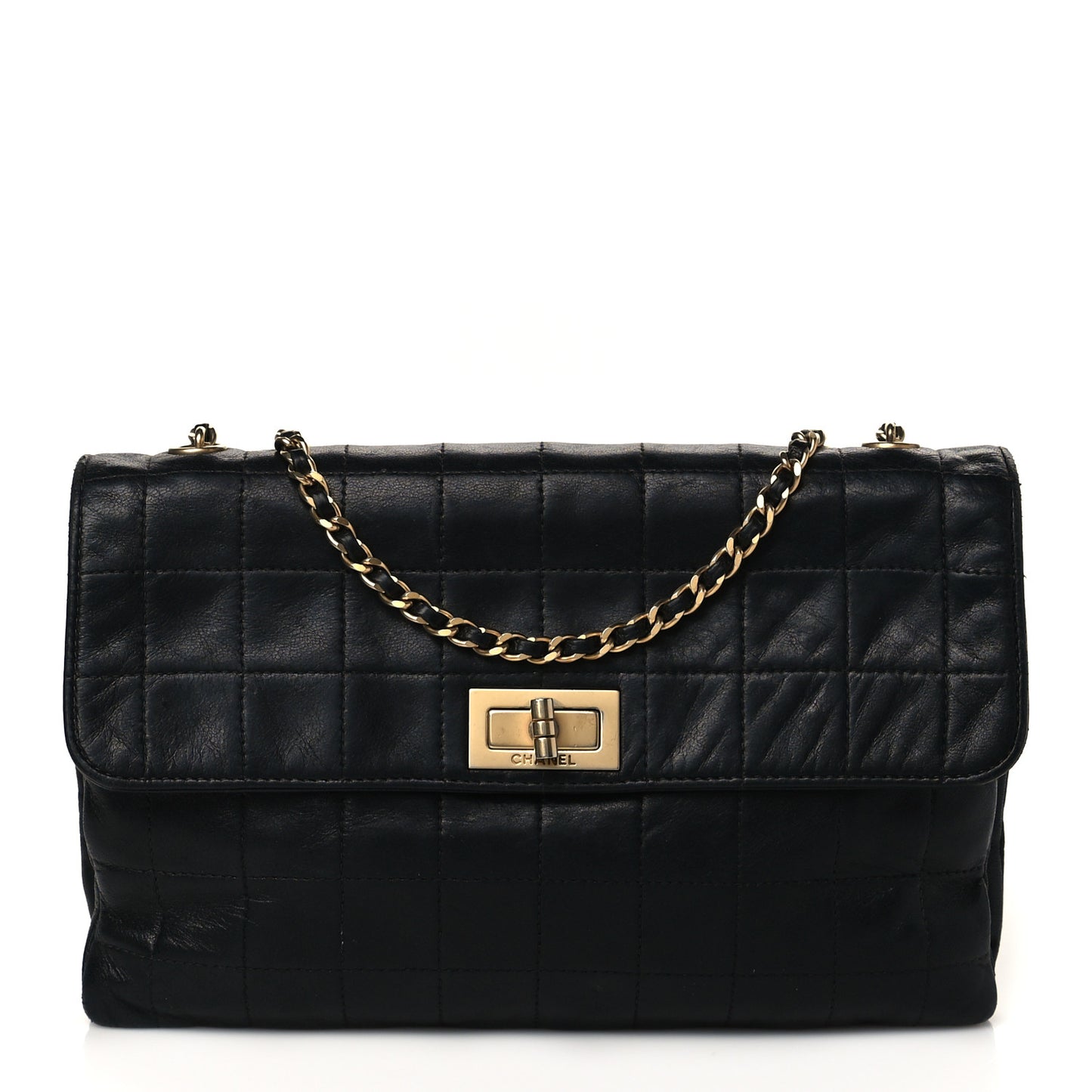 Lambskin Chocolate Bar Mademoiselle Flap Black