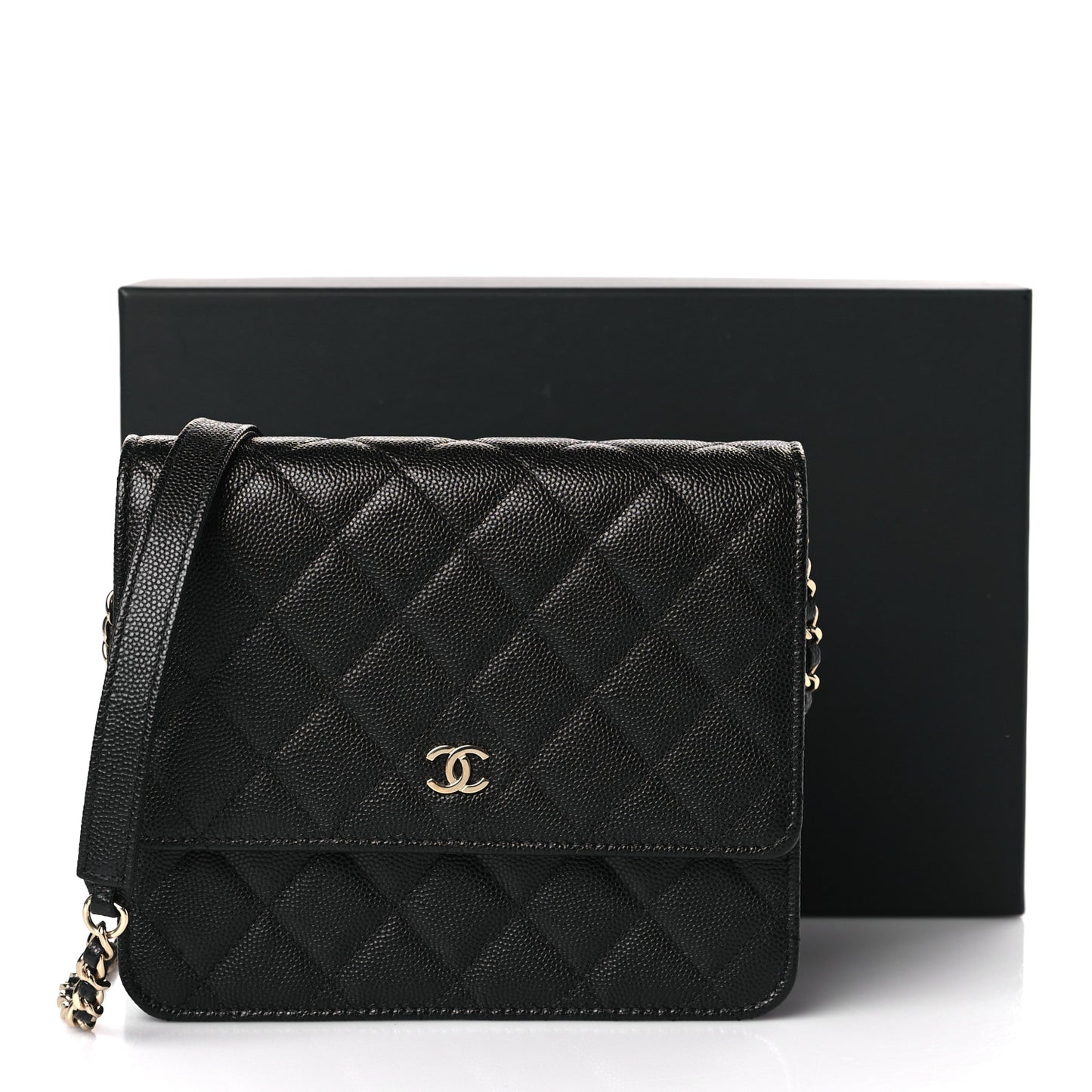 Caviar Quilted Square Wallet On Chain WOC Black