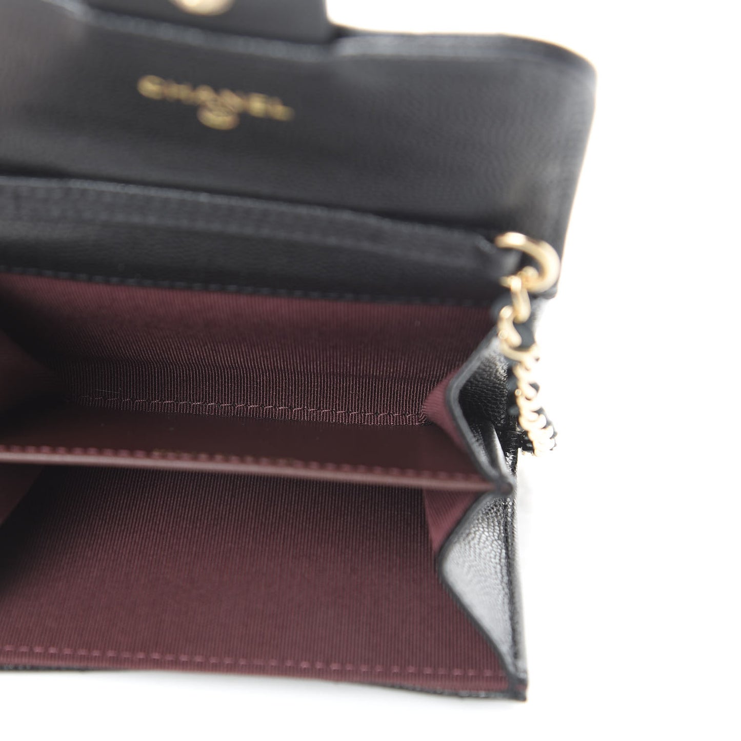 Caviar Quilted Flap Card Holder On Chain Black