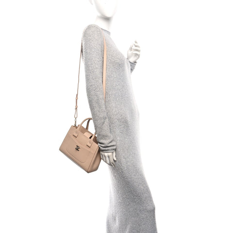 Grained Calfskin Mini Neo Executive Shopper Tote Light Beige