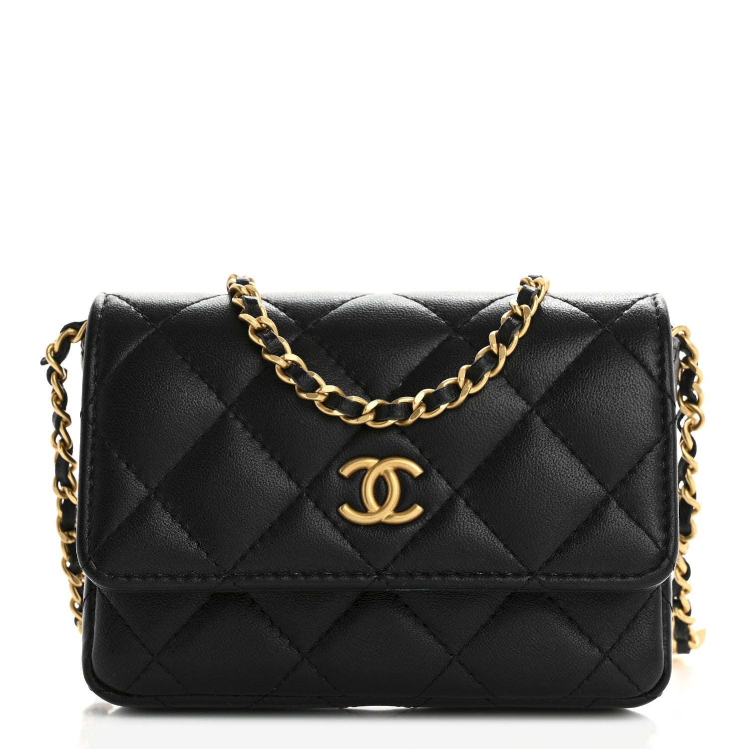 Chanel Lambskin Enamel Quilted Coco Hearts Clutch With Chain Black 1 of 12