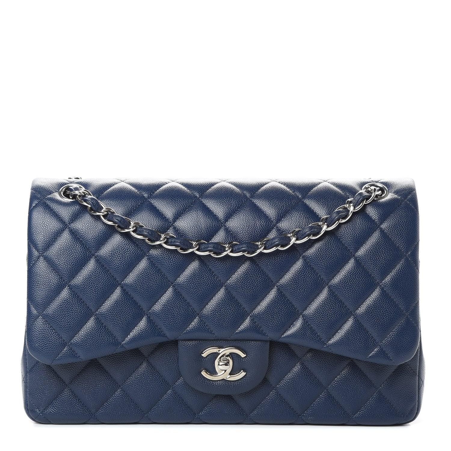 Chanel Caviar Quilted Jumbo Double Flap Blue 1 of 12