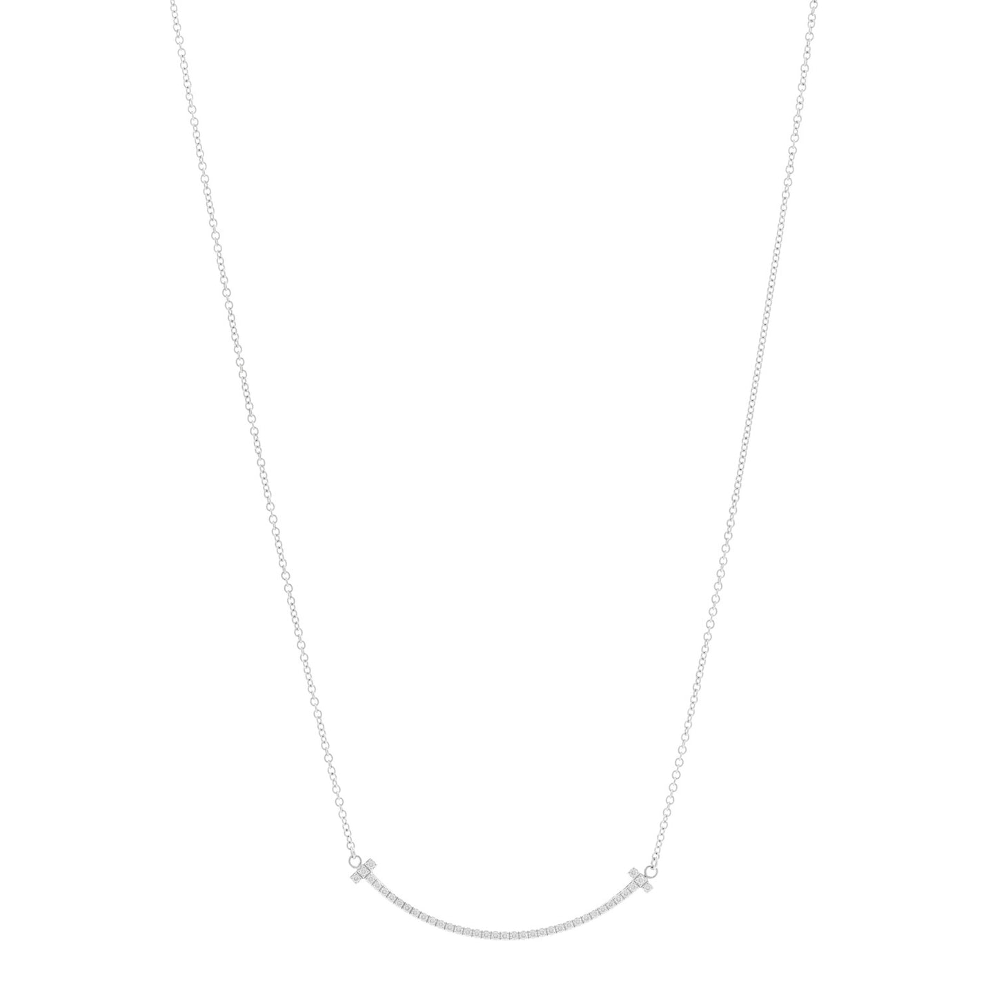 18K White Gold Diamond Small T Smile Pendant Necklace