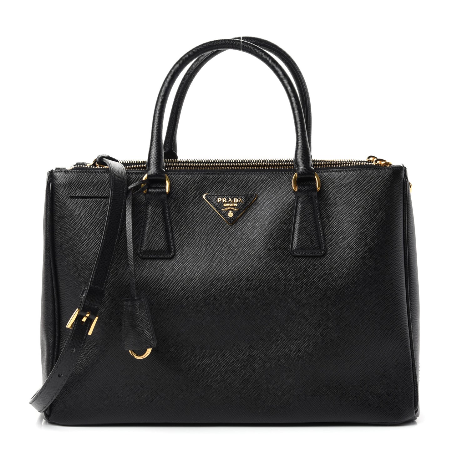 Saffiano Medium Galleria Double Zip Tote Black