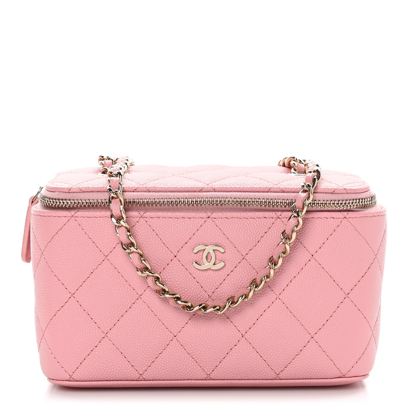 Caviar Quilted Small Vanity Case With Chain Pink