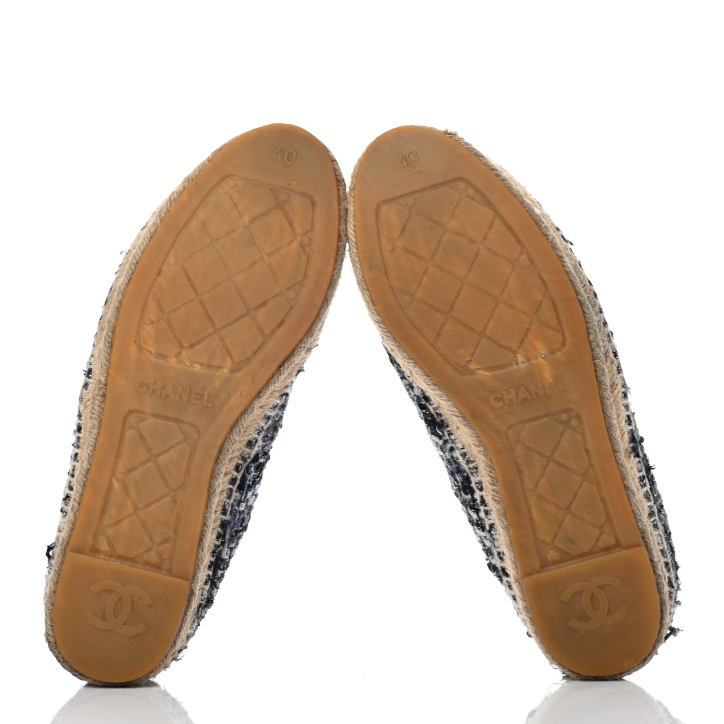 Metallic Tweed Lambskin CC Espadrilles 40 Blue Black Silver