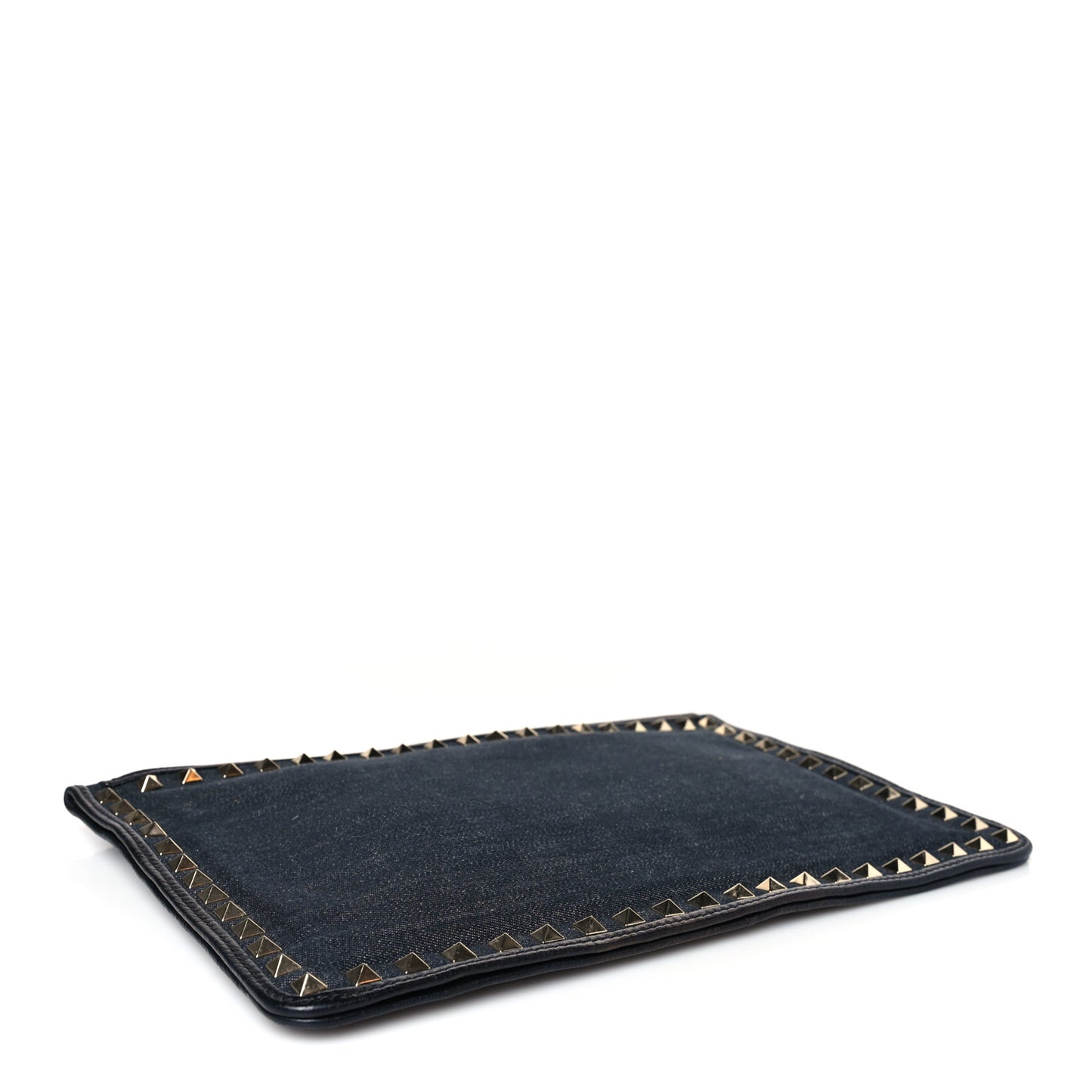 Denim Large Rockstud Zip Pouch Navy