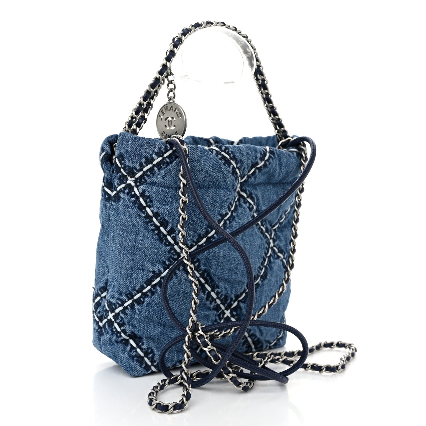 Denim Stitched Quilted Mini Chanel 22 Blue