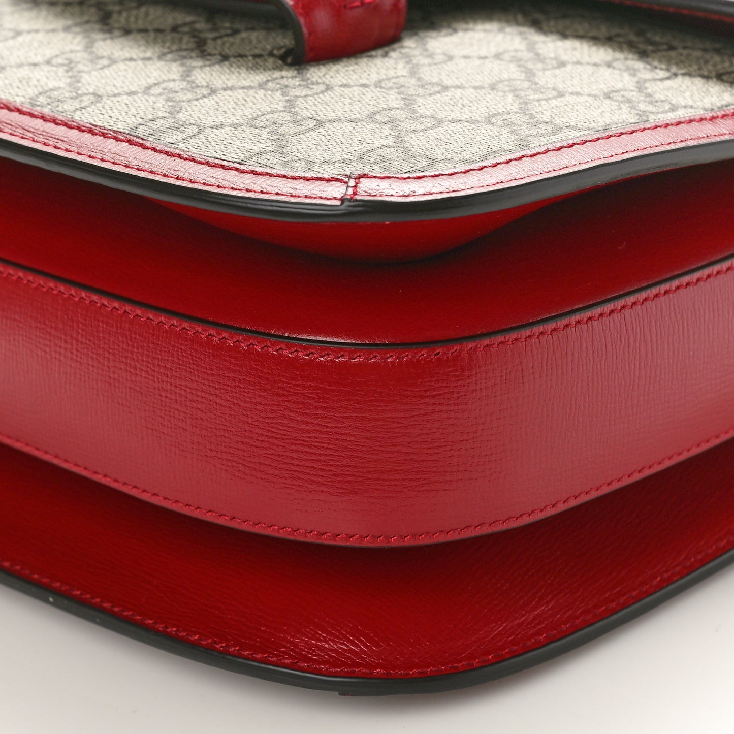 GG Supreme Monogram Azalea Calfskin Horsebit 1955 Shoulder Bag Beige Ebony New Cherry Red