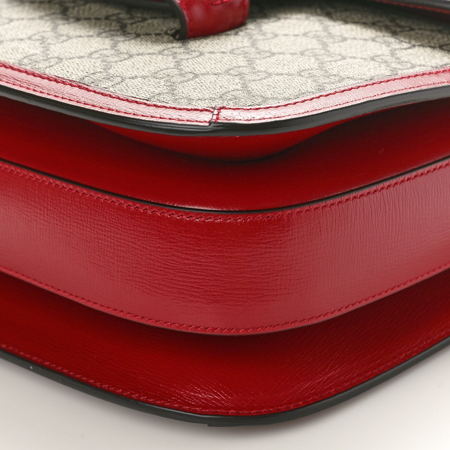 Gucci GG Supreme Monogram Azalea Calfskin Horsebit 1955 Shoulder Bag Beige Ebony New Cherry Red 10 of 10