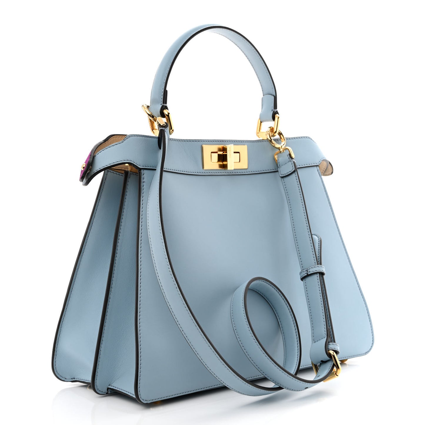 Vitello Seta Nappa Bi-Color Rainbow Girl Inlay Medium Peekaboo I SEE U Satchel Azzurro Baby Multicolor