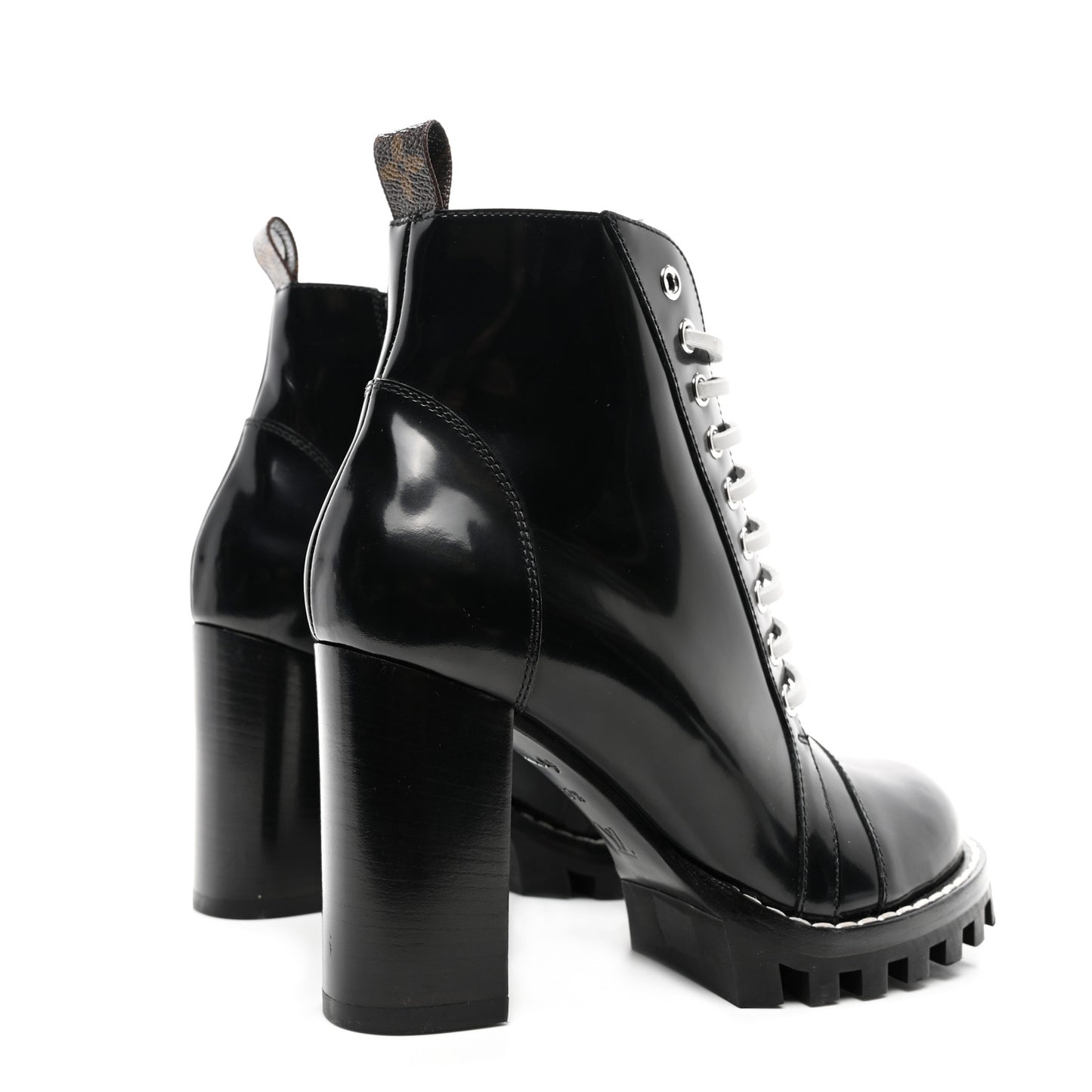 Glazed Calfskin Star Trail Ankle Boots 37.5 Black