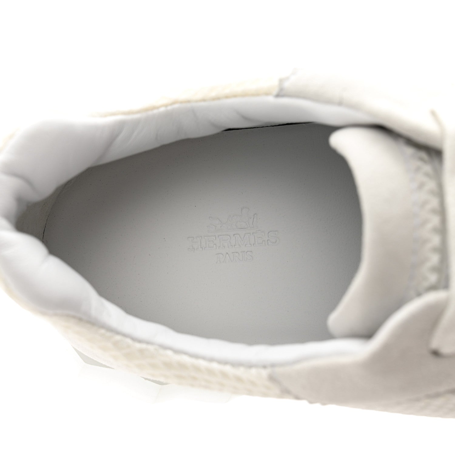 Hermes Air Mesh Suede Goatskin Bouncing Sneakers 44 White Black 6 of 8