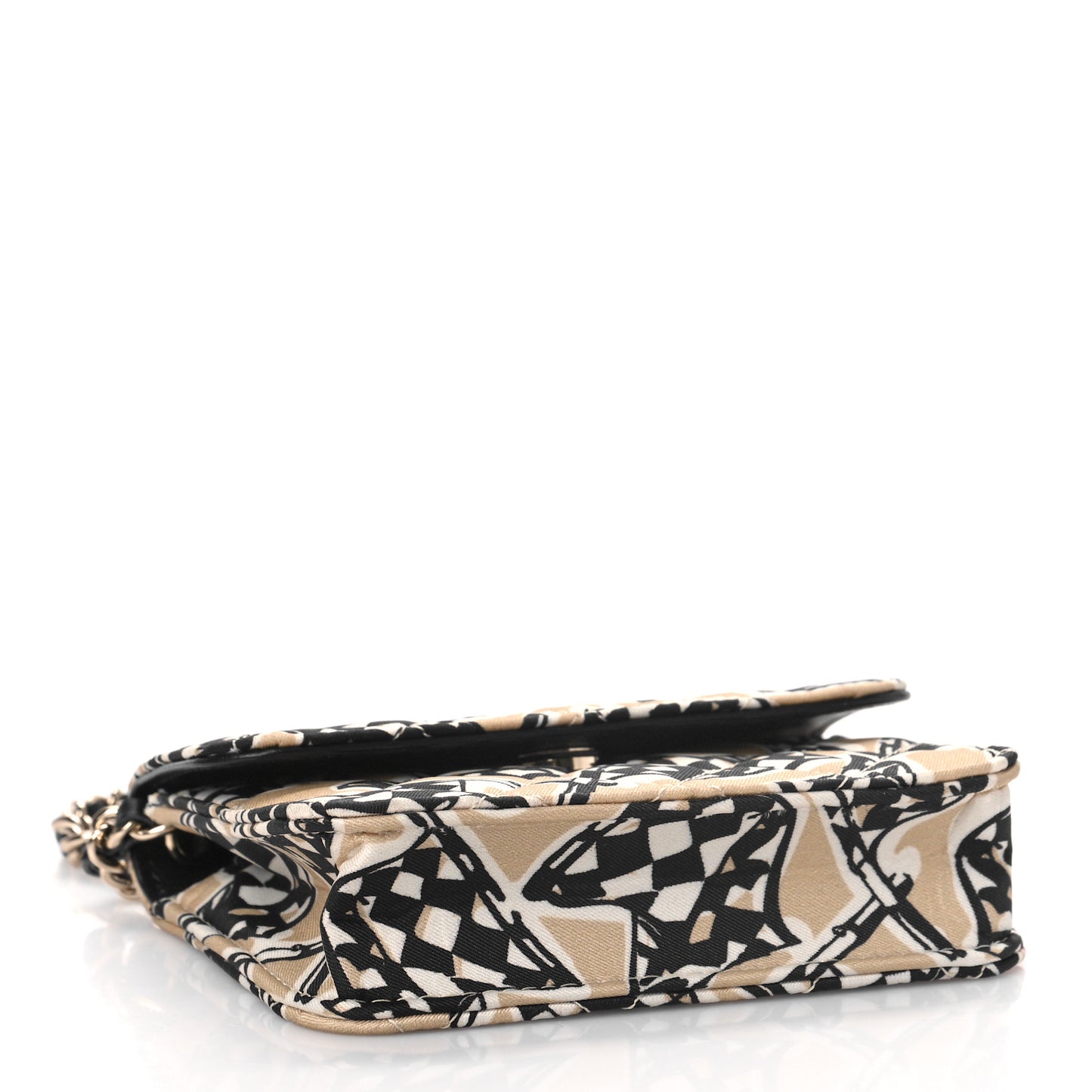 Canvas Check Flag Printed CC Clutch With Chain Beige Multicolor