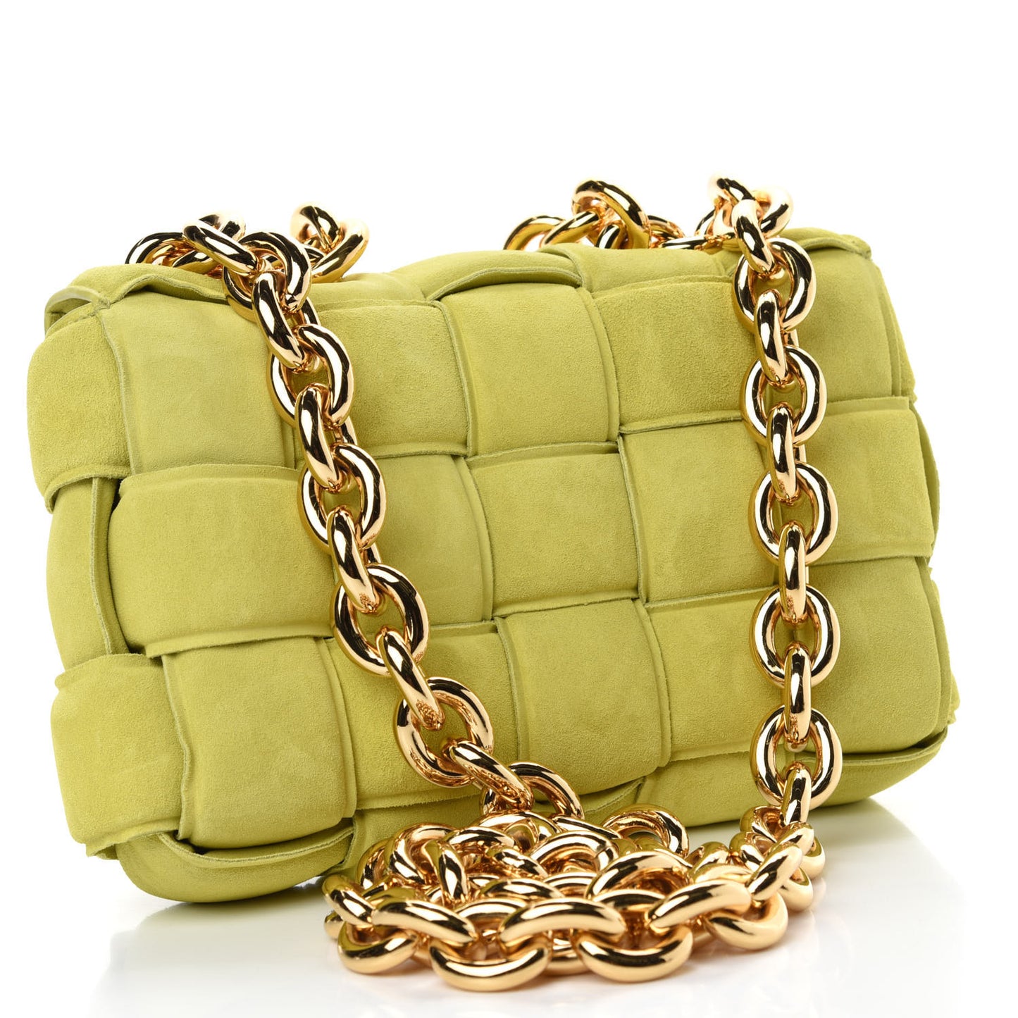 Suede Maxi Intrecciato Padded Chain Cassette Crossbody Bag Kiwi