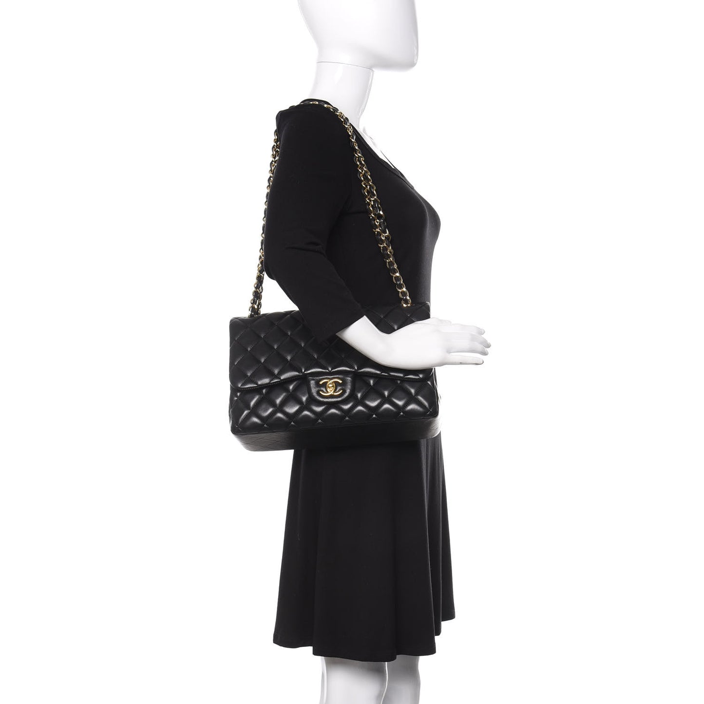 Lambskin Quilted Jumbo Double Flap Black