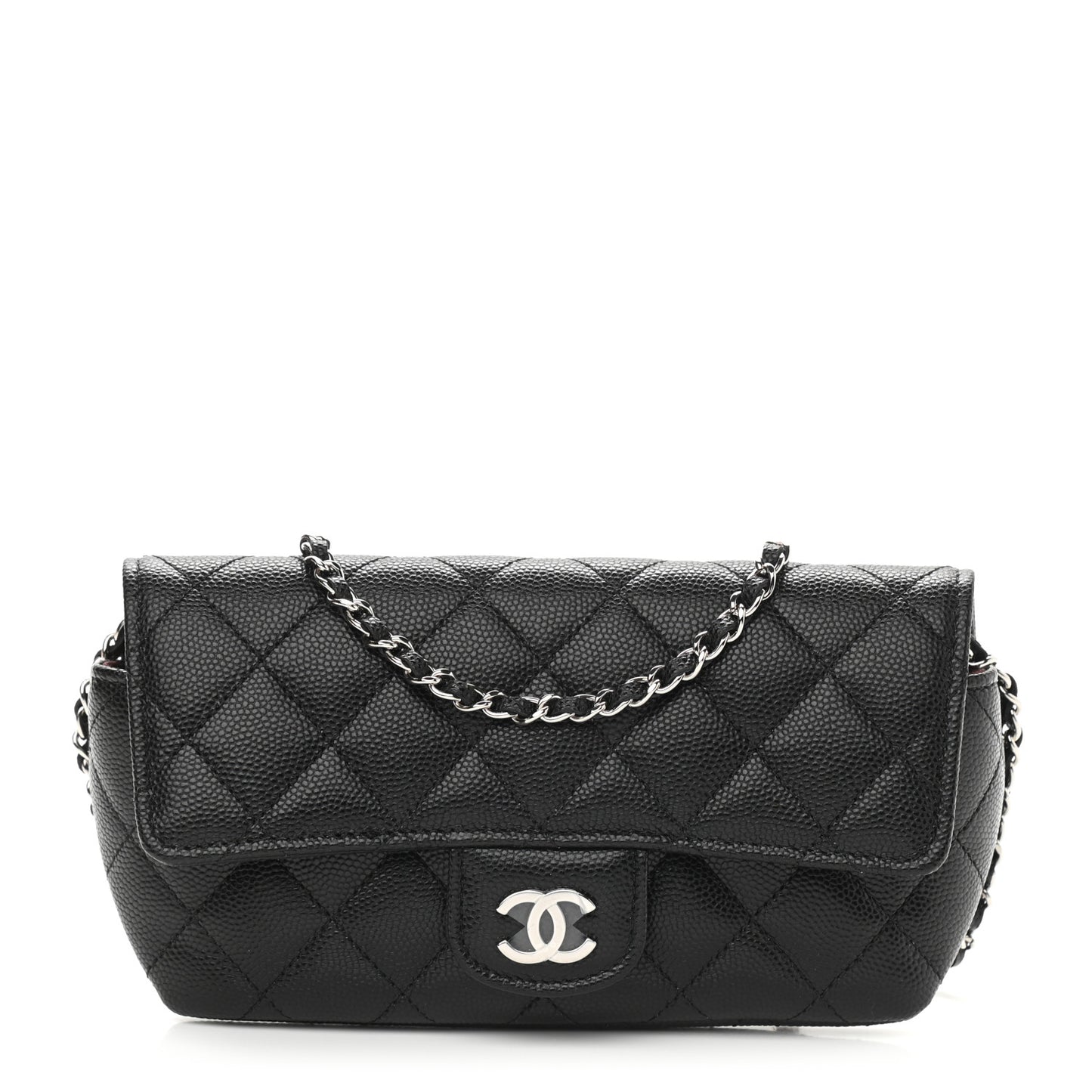 Caviar Quilted Glasses Case With Chain Black