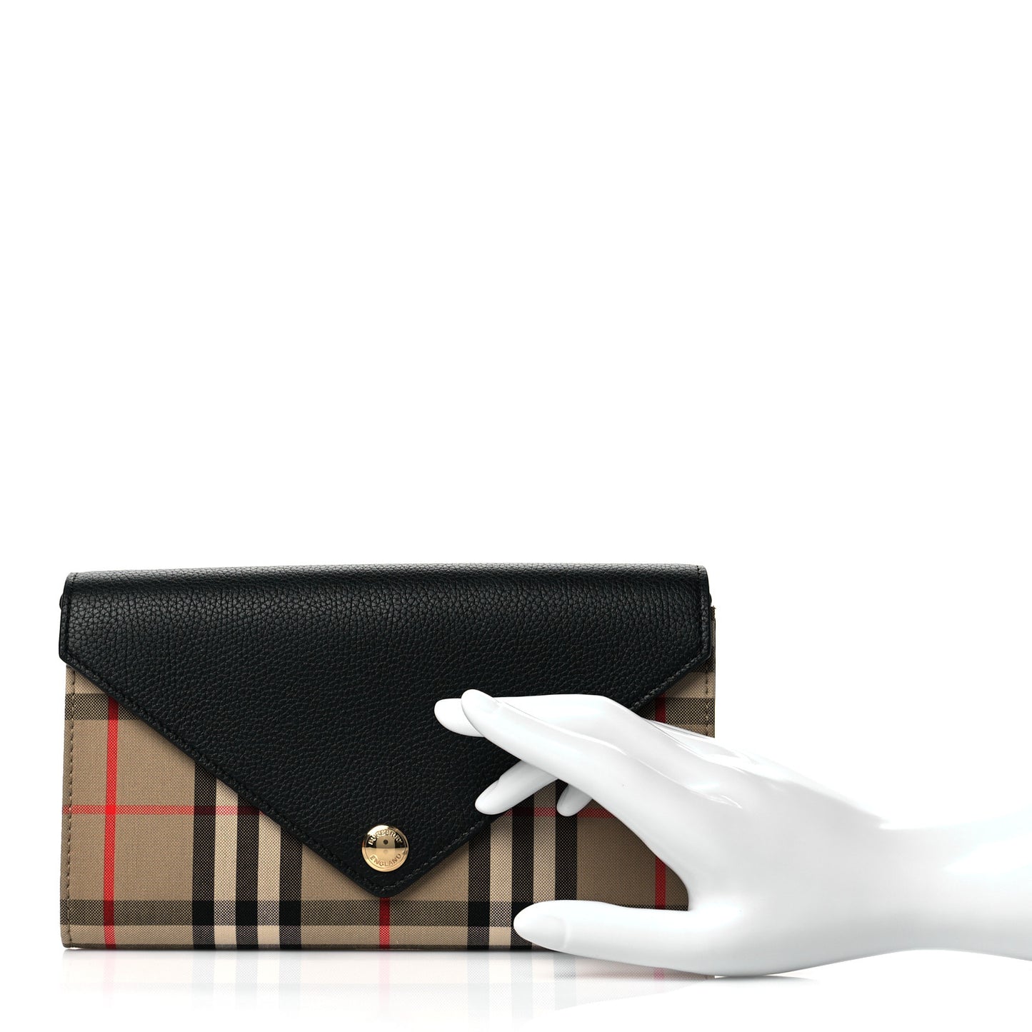 Grainy Calfskin Vintage Check Wallet With Detachable Strap Black